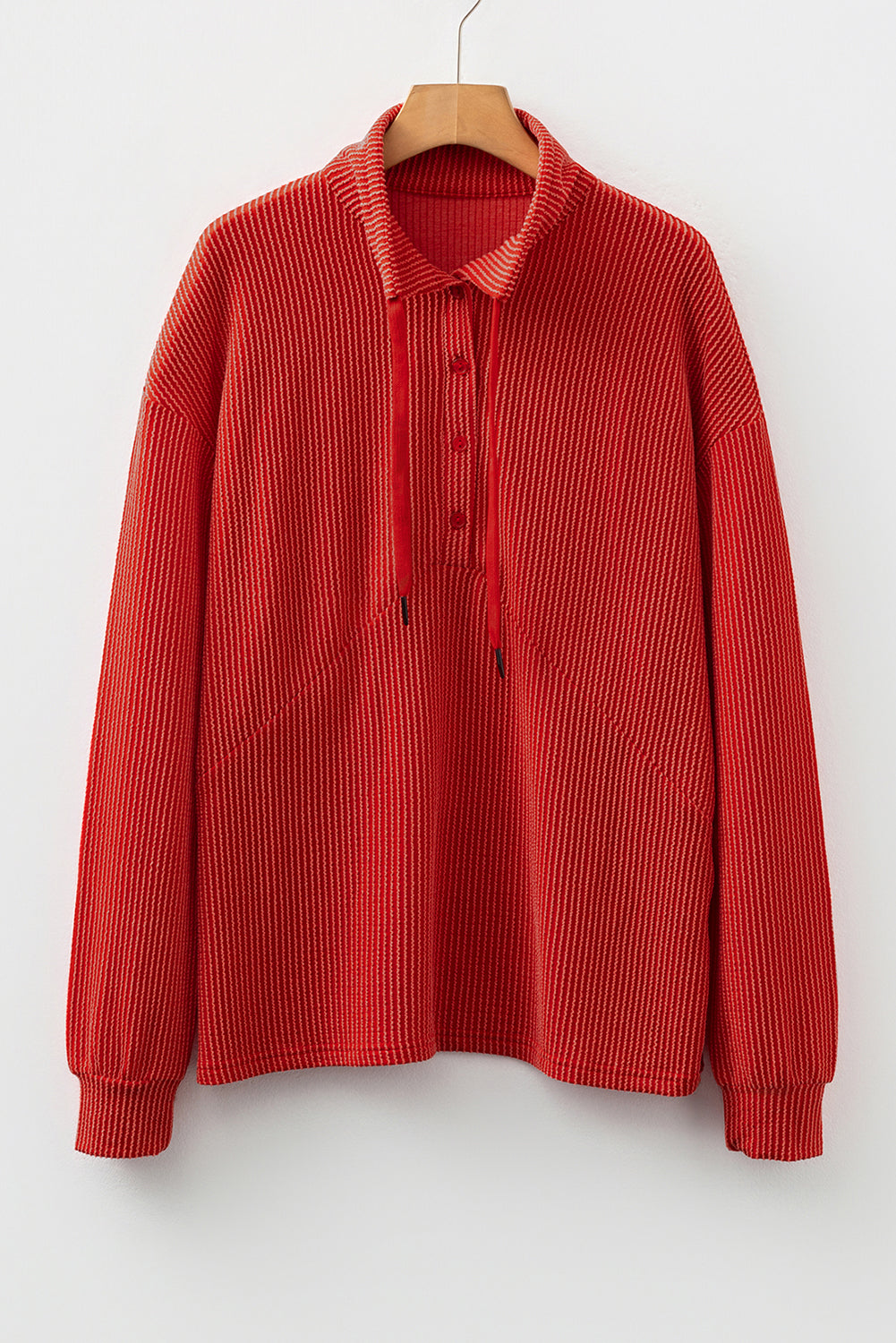 Corded Knit Half-Button Collared Top