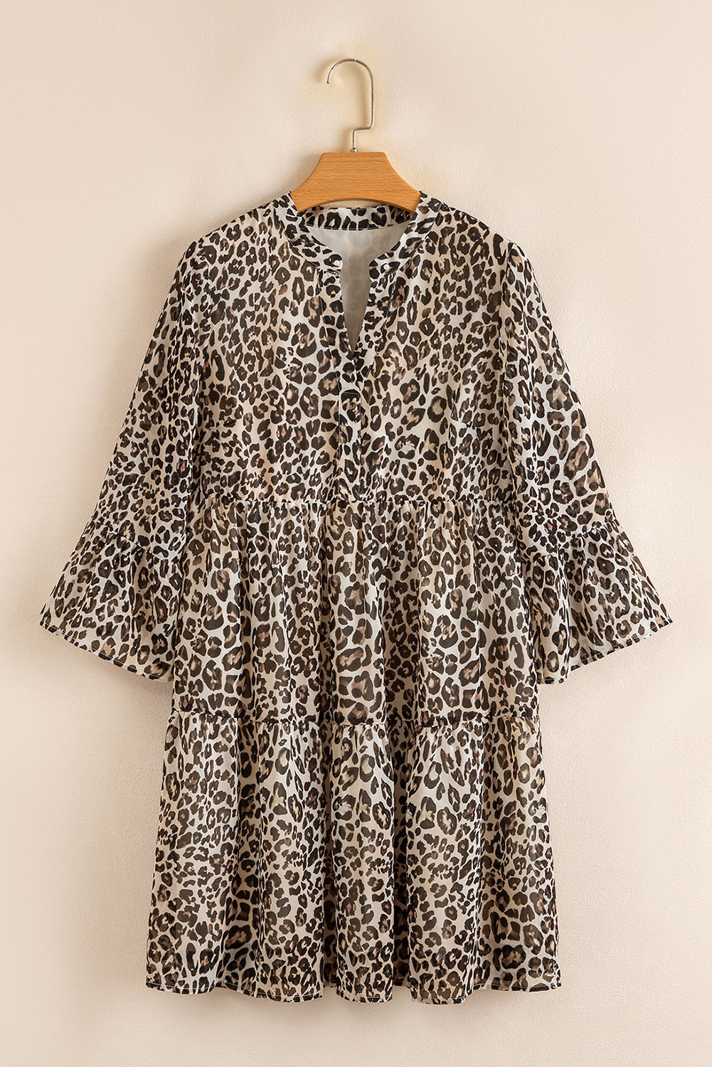 Leopard 3/4 Sleeve V-Neck Dress