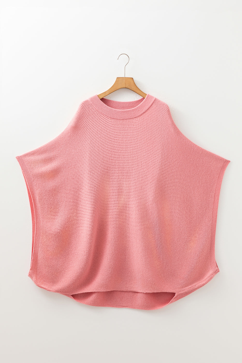 Plus Size Ribbed Knit Crewneck Poncho Sweater