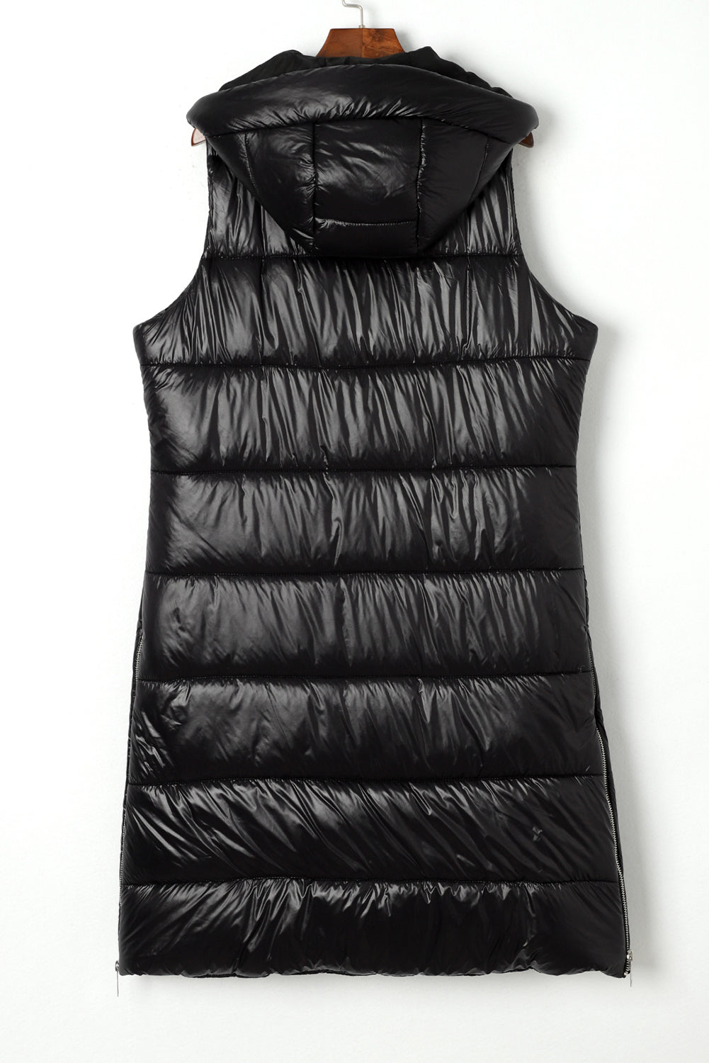 Solid Quilted Long Hooded Vest Coat