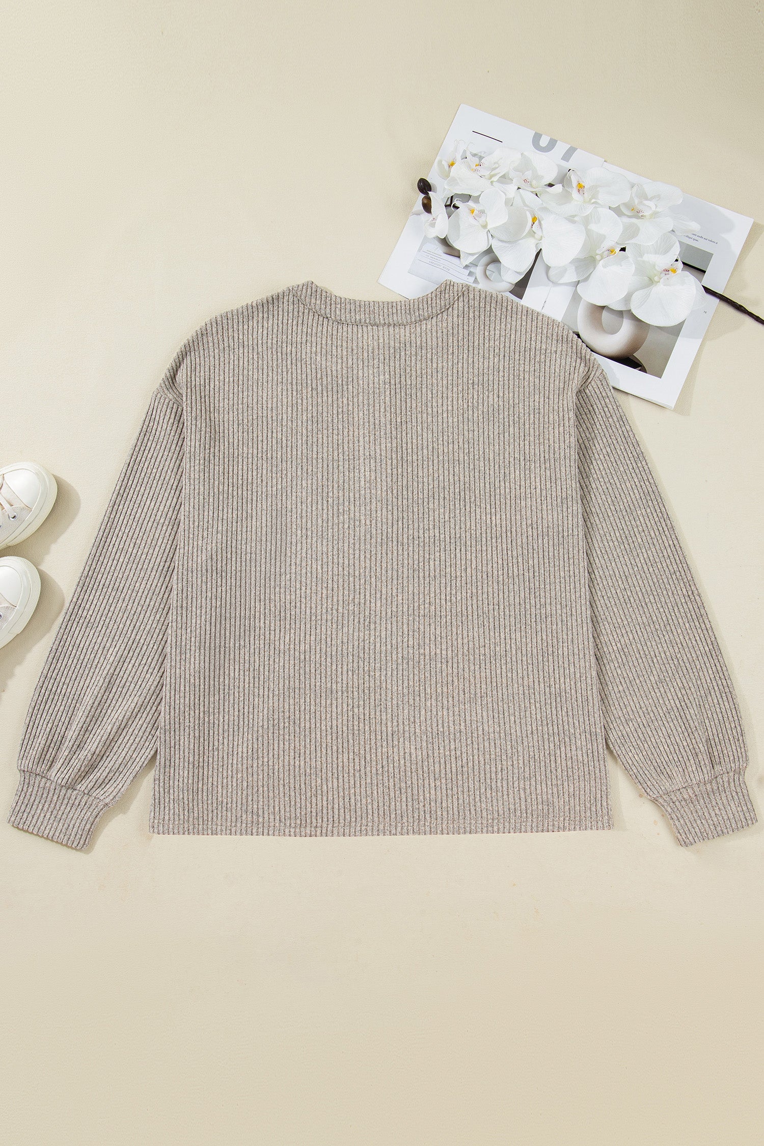 Plus Size Ribbed Knit Kangaroo Pocket Henley Top