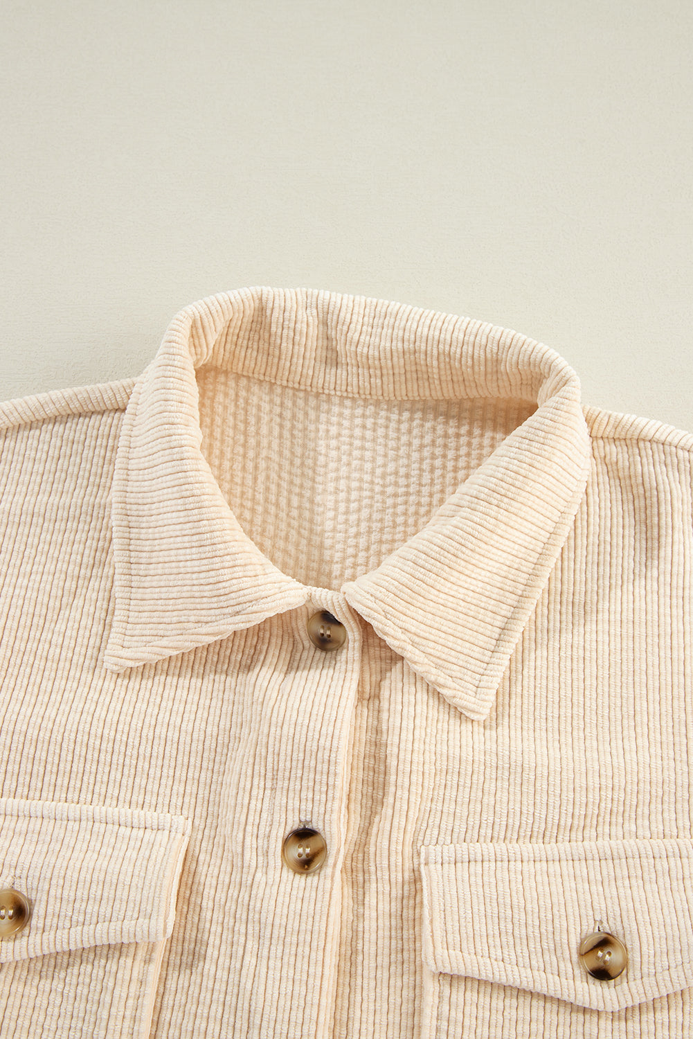 Solid Corduroy Button-Up Pocketed Shacket