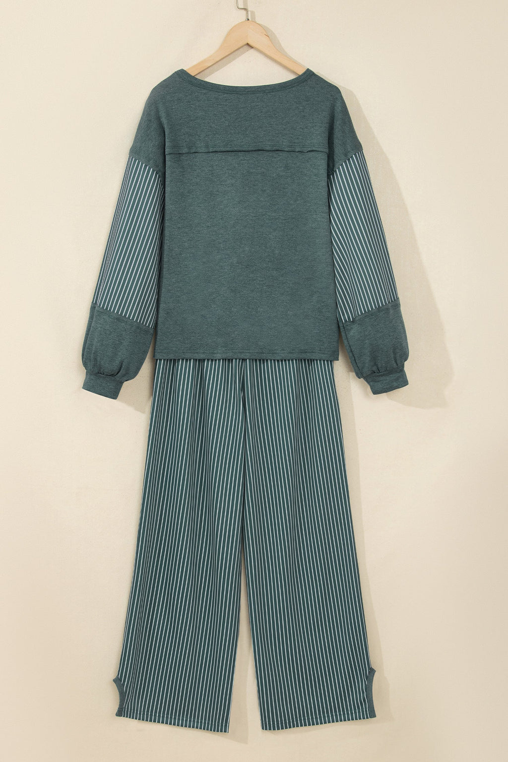Plus Size Stripe Patchwork Raw Seam Top & Pants Set