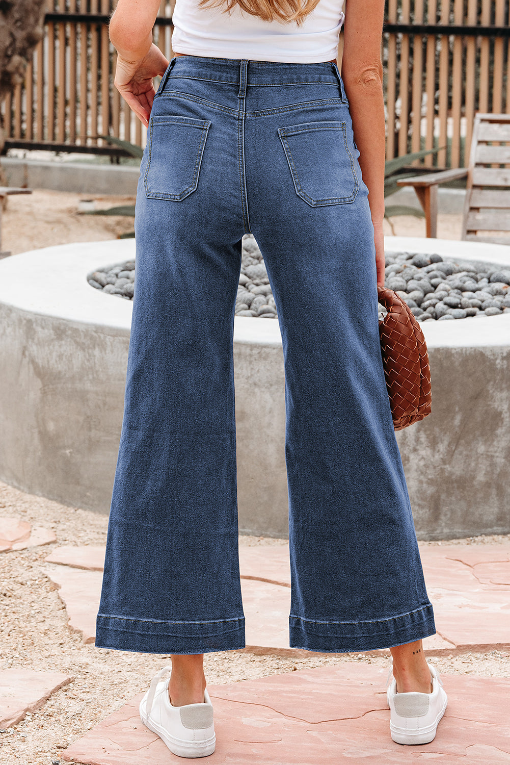 Denim High Rise Cropped Wide Leg Jeans