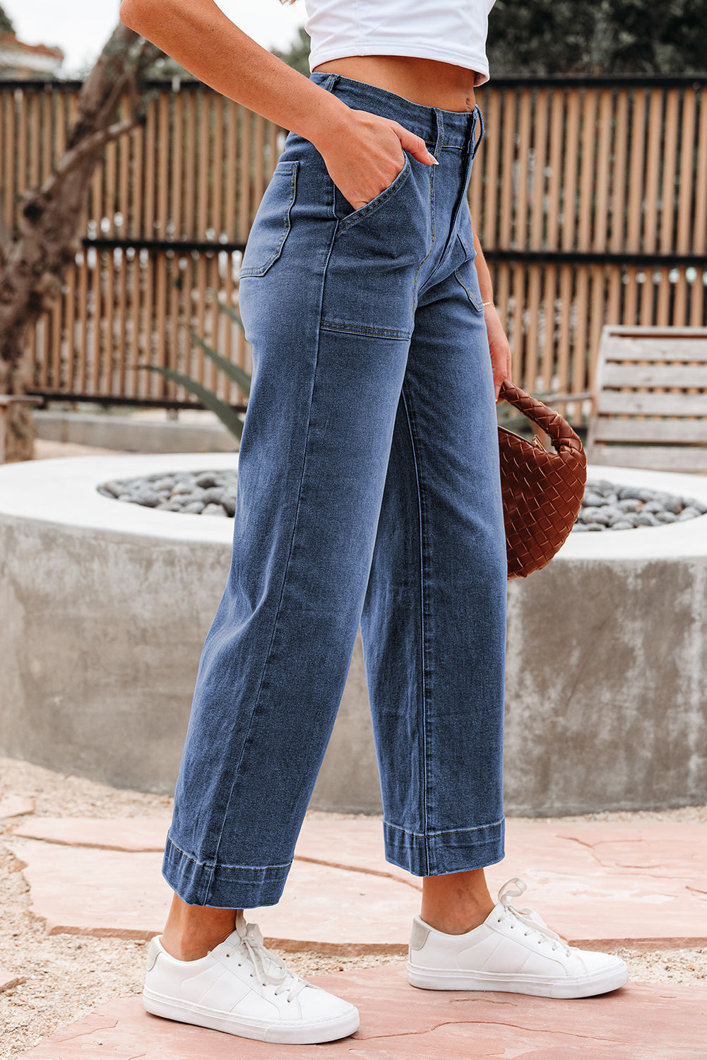 Denim High Rise Cropped Wide Leg Jeans