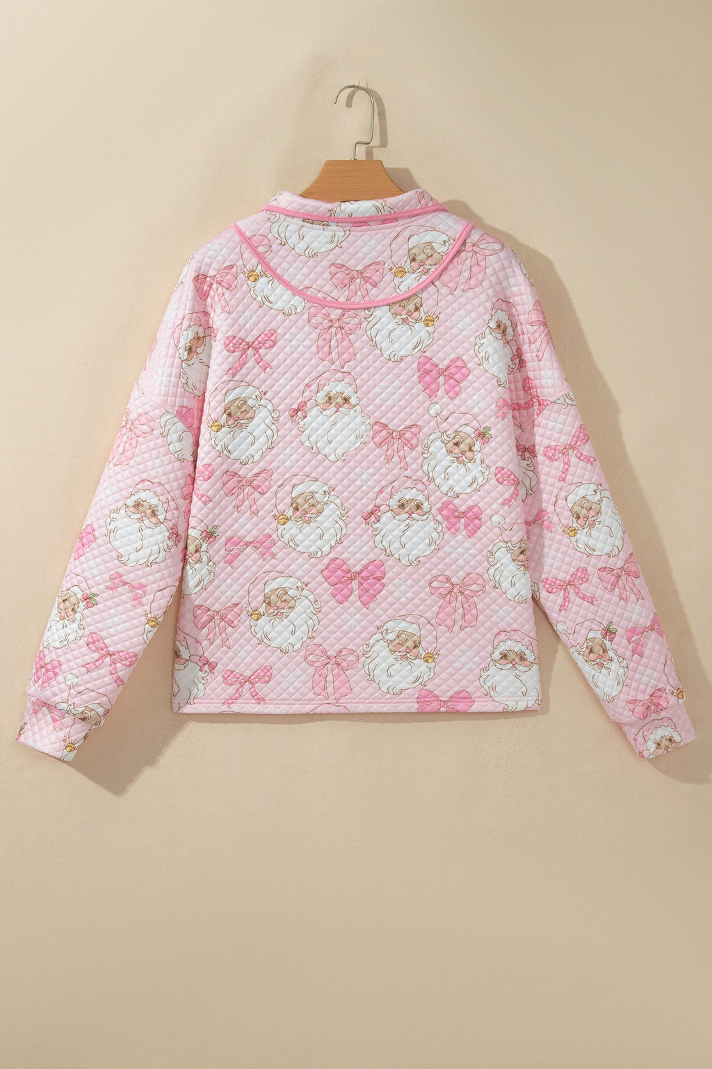 Christmas Santa Bow Half Zip Collared Sweatshirt
