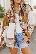 Plaid Colorblock Patchwork Chest Pocket Shirt Jacket