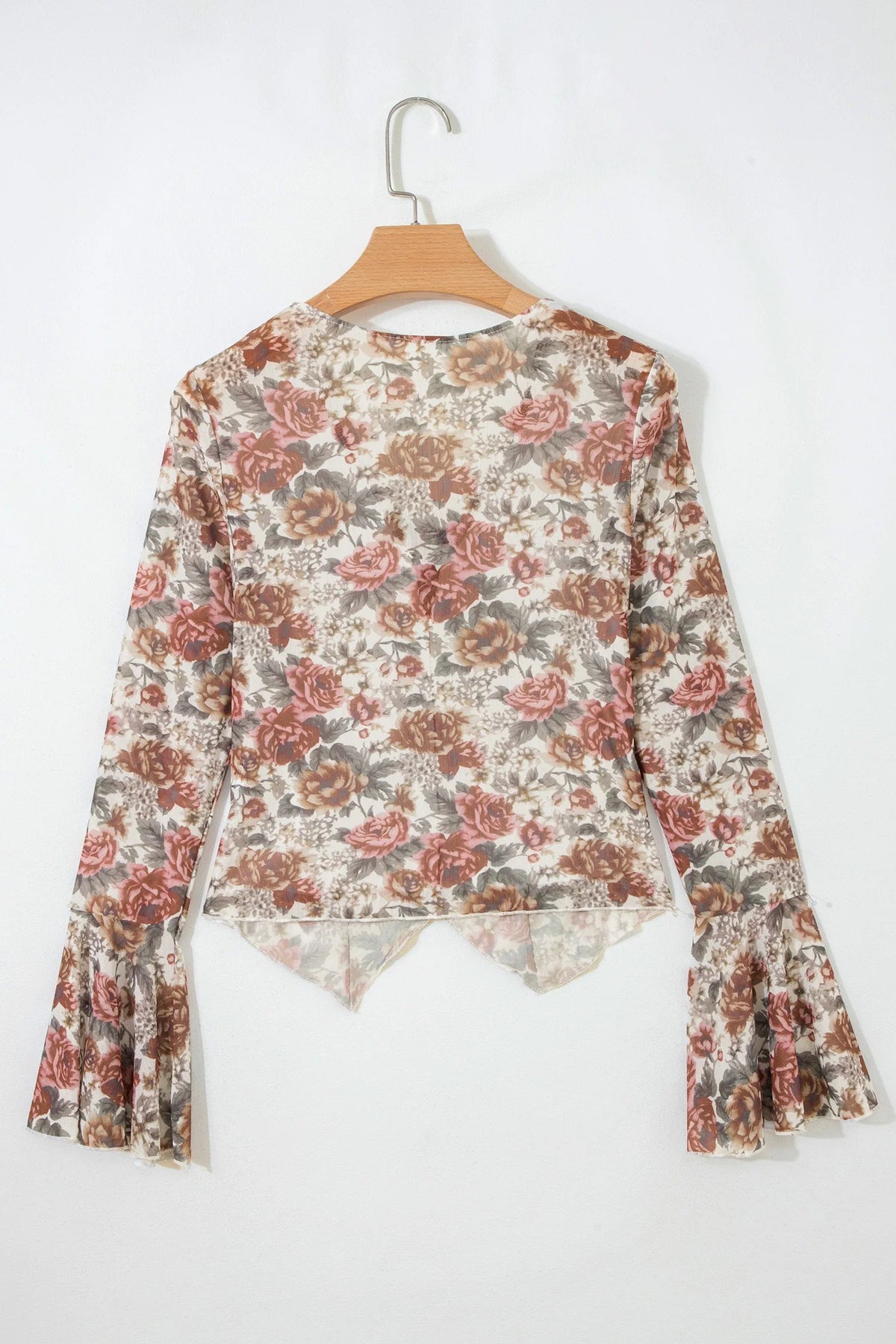 Floral Tie V-Neck Long Bell Sleeve Blouse