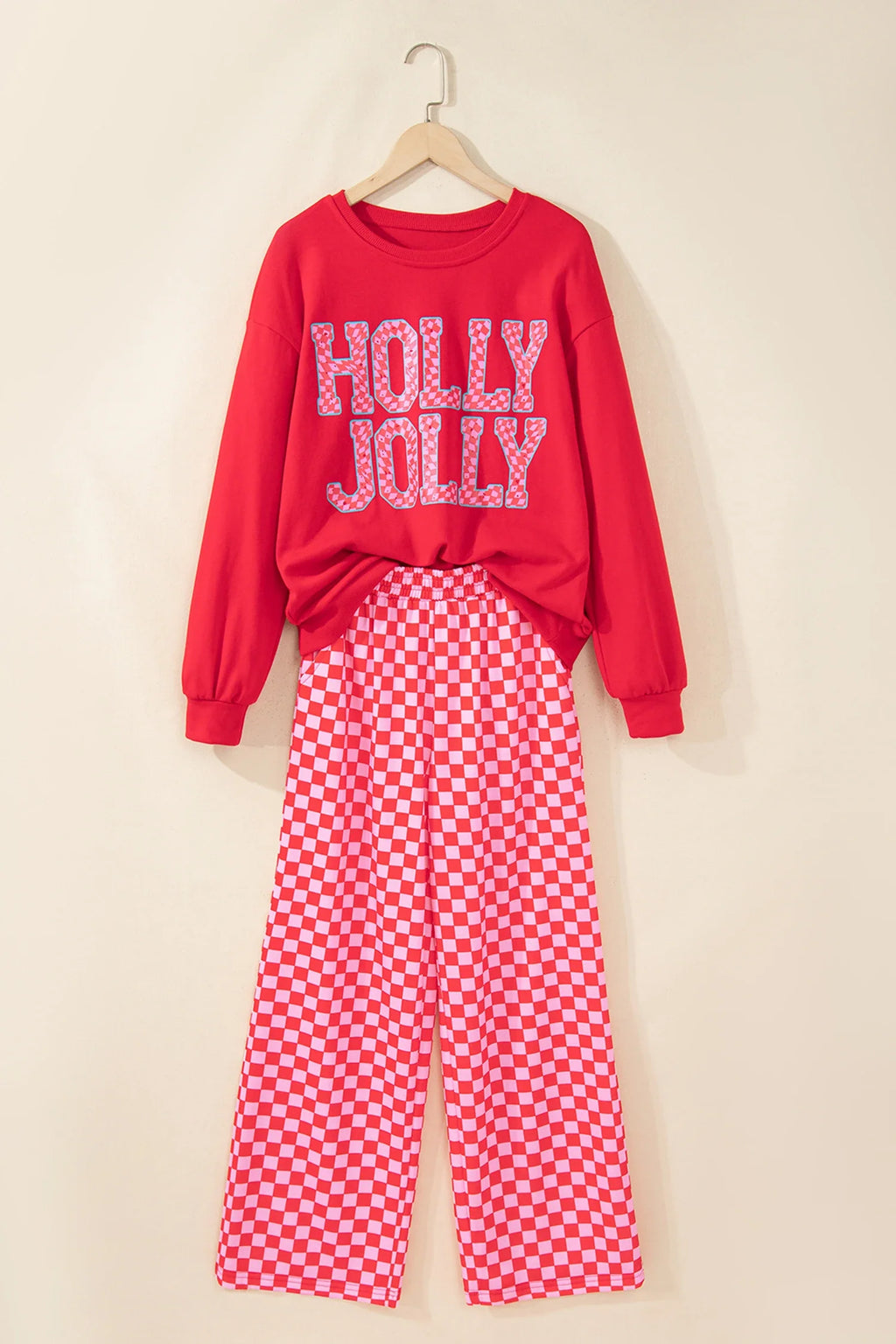 Christmas HOLLY JOLLY Top & Checker Pants Set