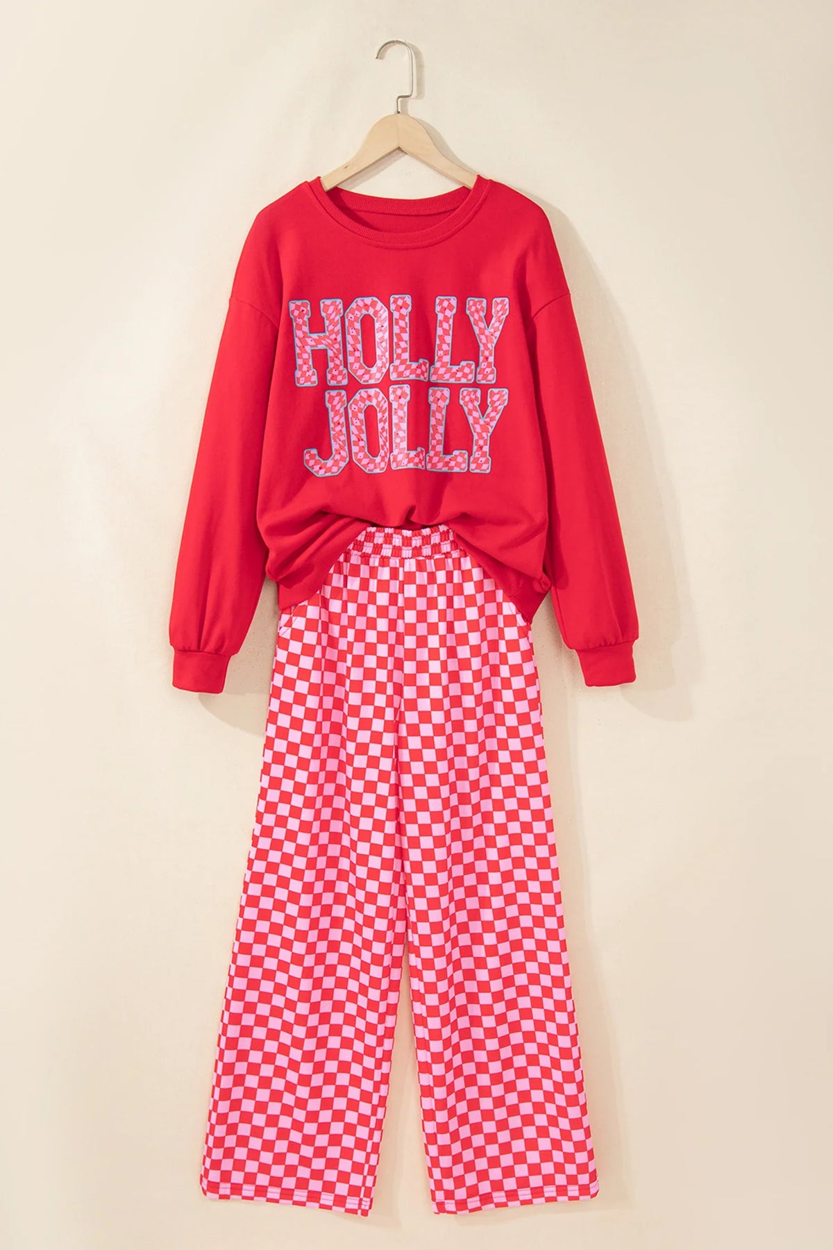 Christmas HOLLY JOLLY Top & Checker Pants Set