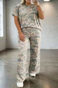 Plus Size Camo Top & Wide Leg Pants Set