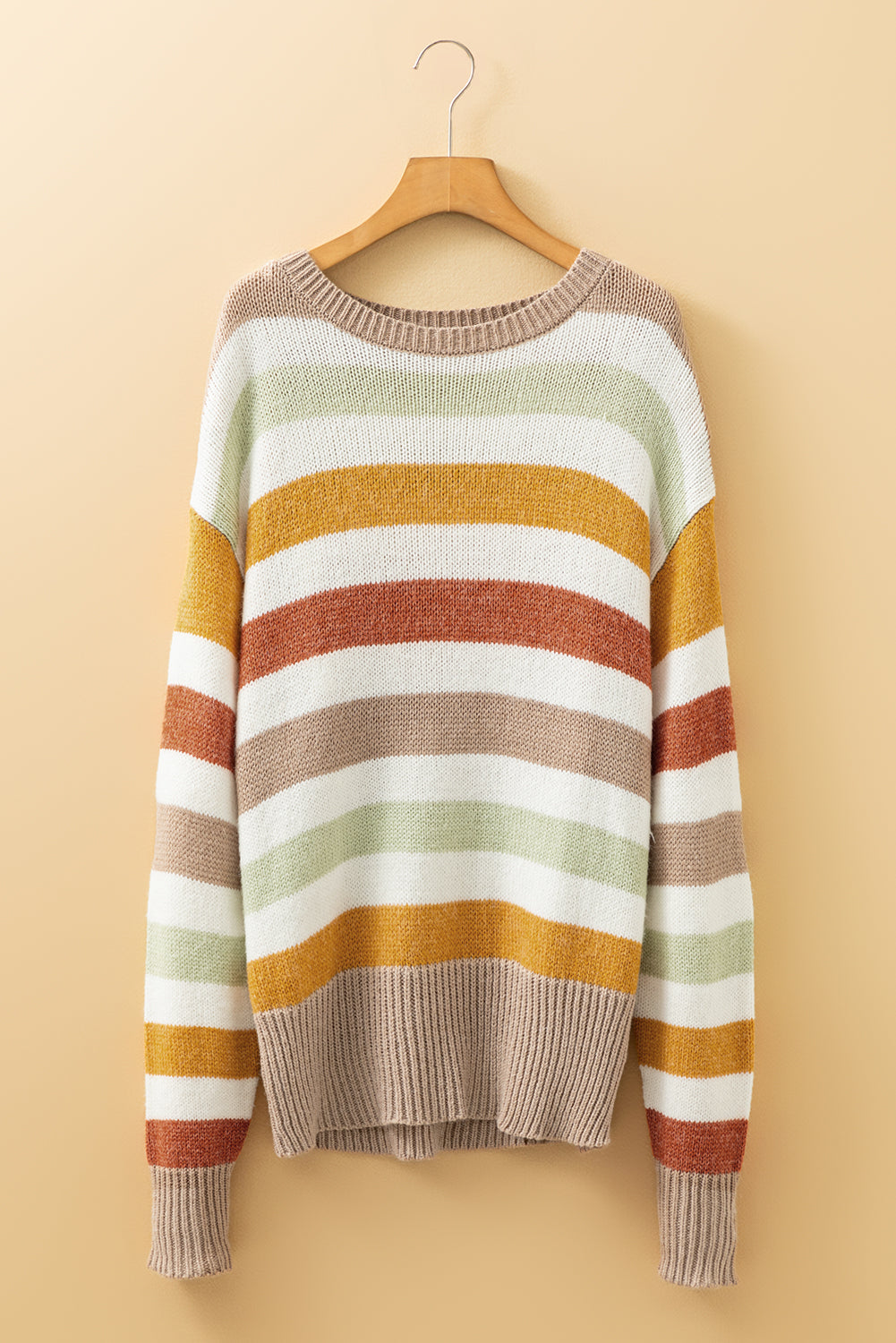 Stripe Colorblock Drop Shoulder Crewneck Sweater