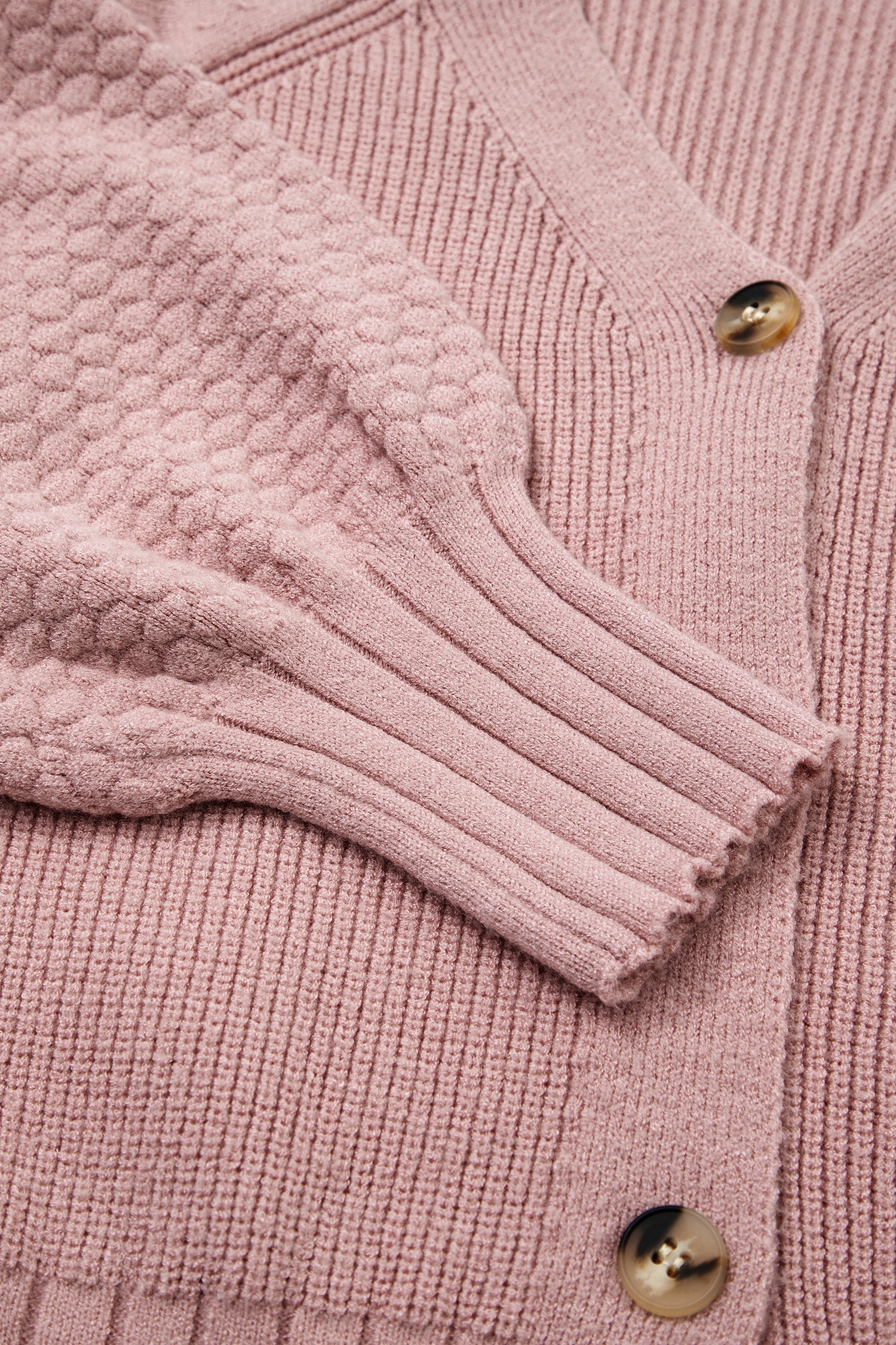 Textured Knit Button Front V-Neck Cardigan