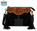 Boot Stitch Crossbody | Black Suede Western Fringe Purse