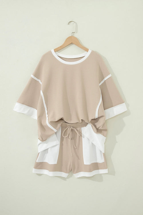 Colorblock Raw Edge Oversize Tee & Shorts Set