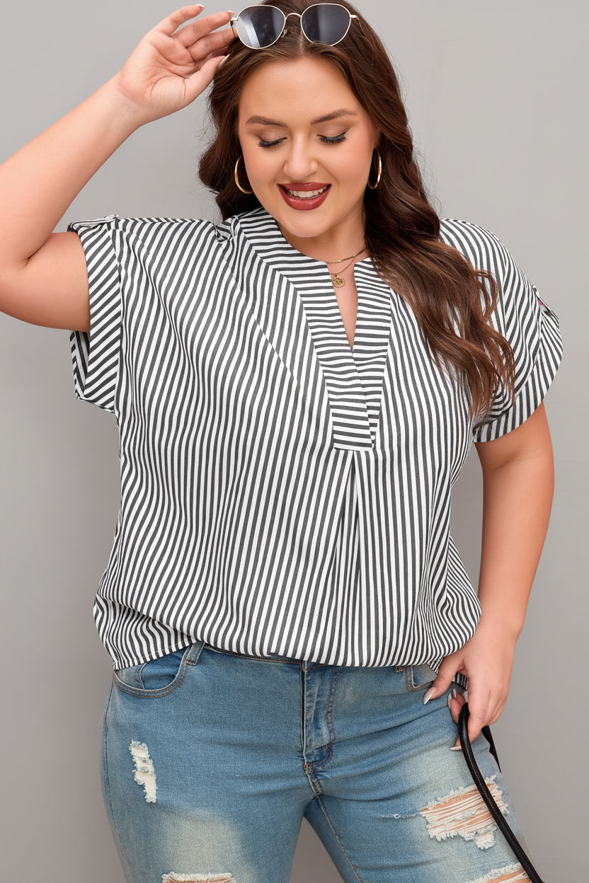 Plus Size Stripe V-Neck Dolman Sleeve Blouse