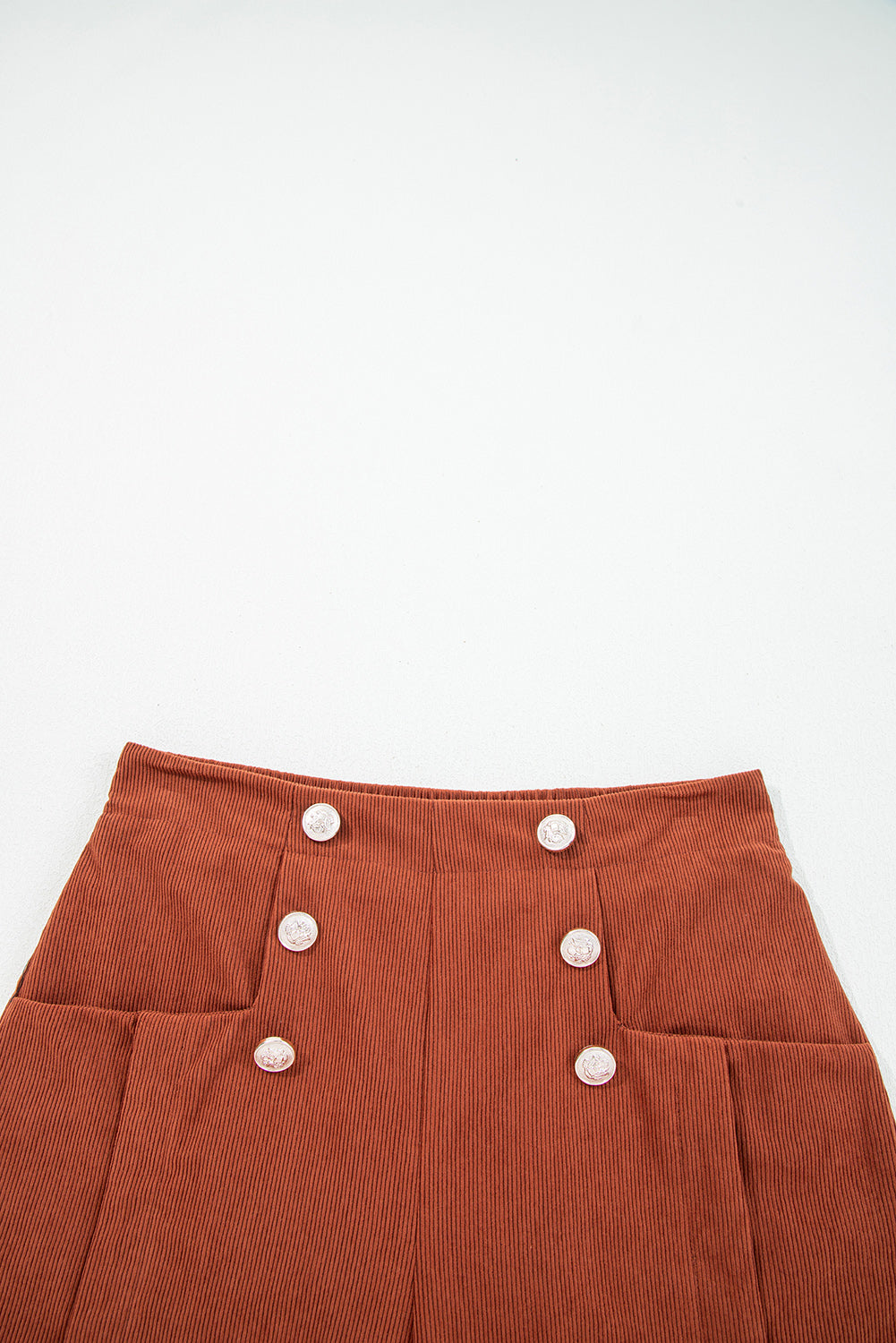 Corduroy Scalloped Edge High Waist Shorts