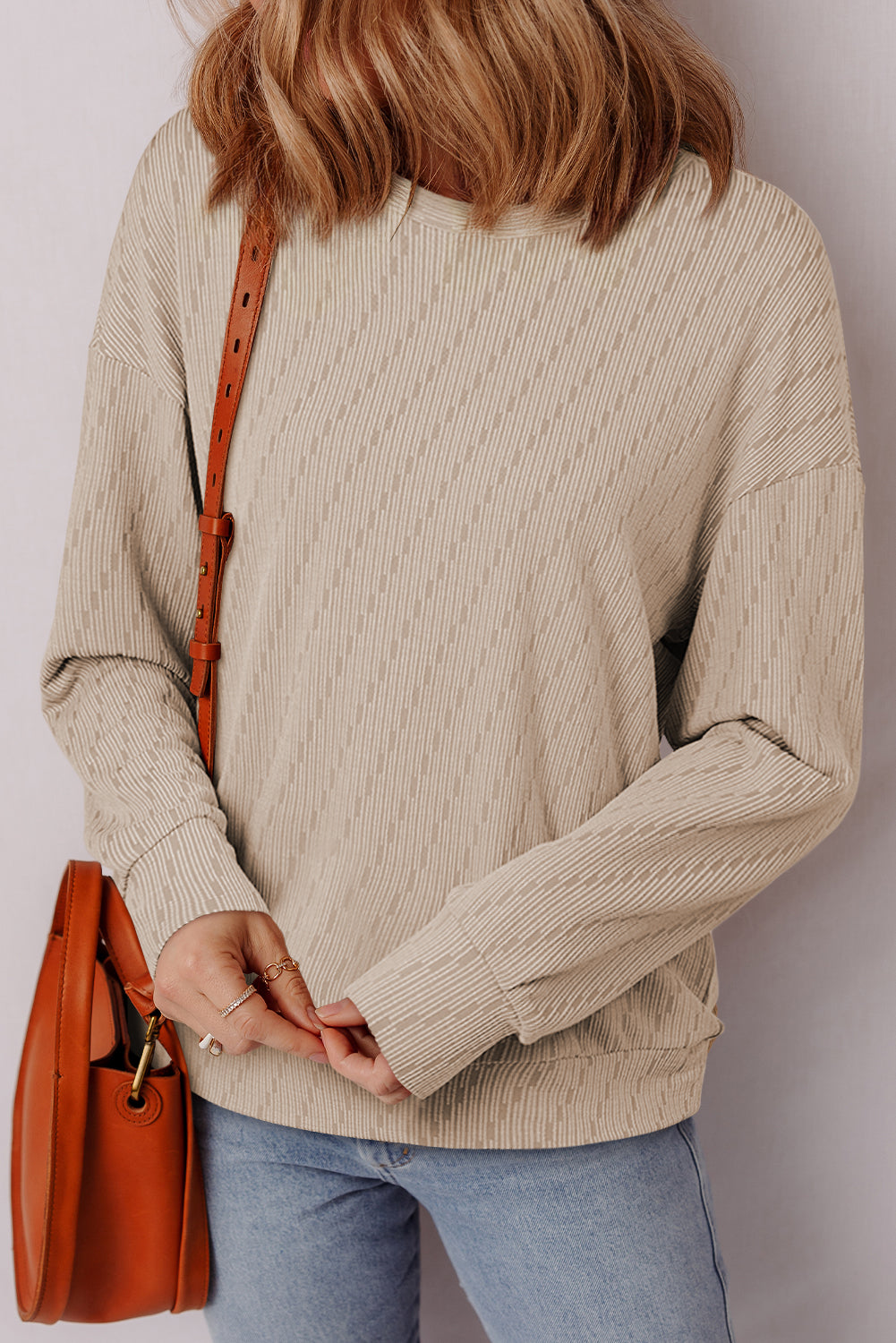 Solid Textured Long Sleeve Top