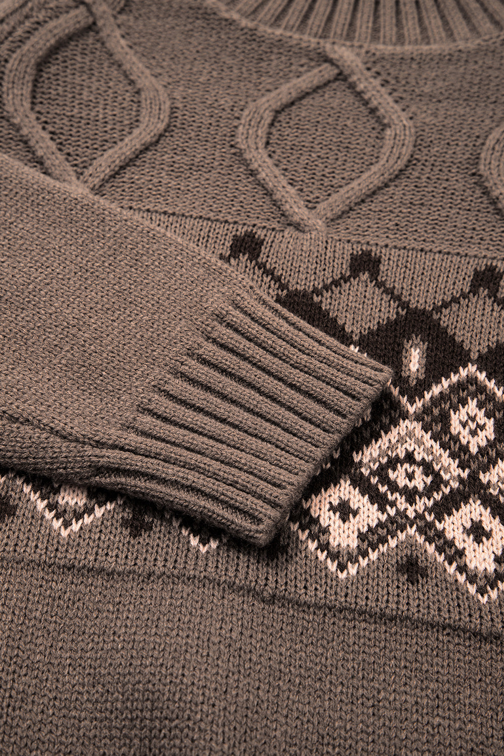 Western Geometric Knit Crew Neck Sweater