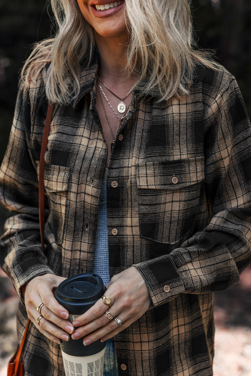 Plaid Double Flap Pocket Brushed Shacket