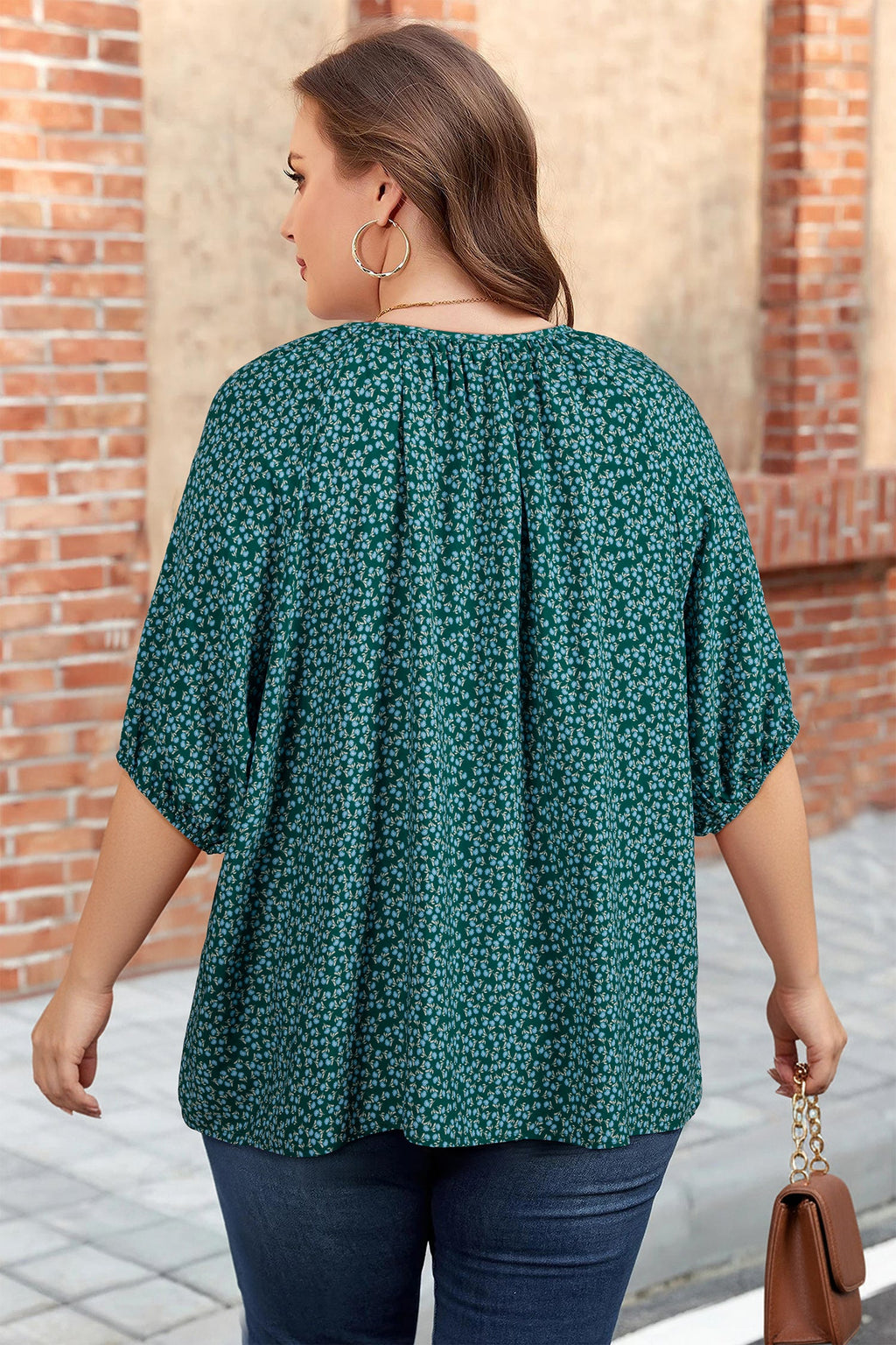 Plus Size Boho Floral Boho Notch V-Neck Top