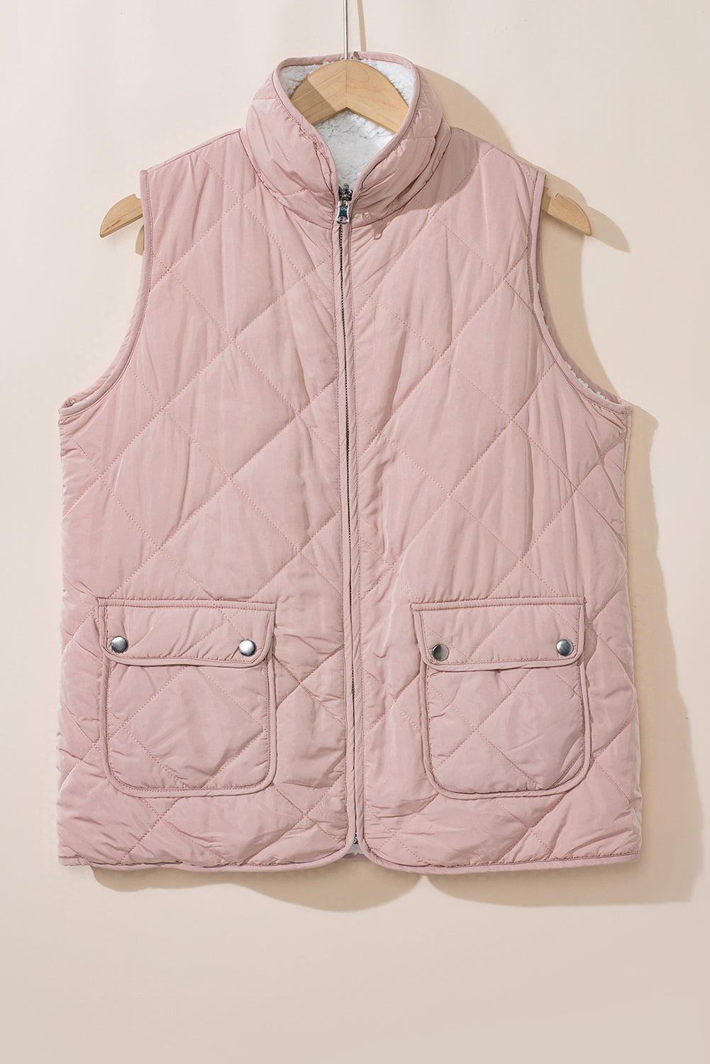 Solid Fleece Lined Quilted Vest Coat