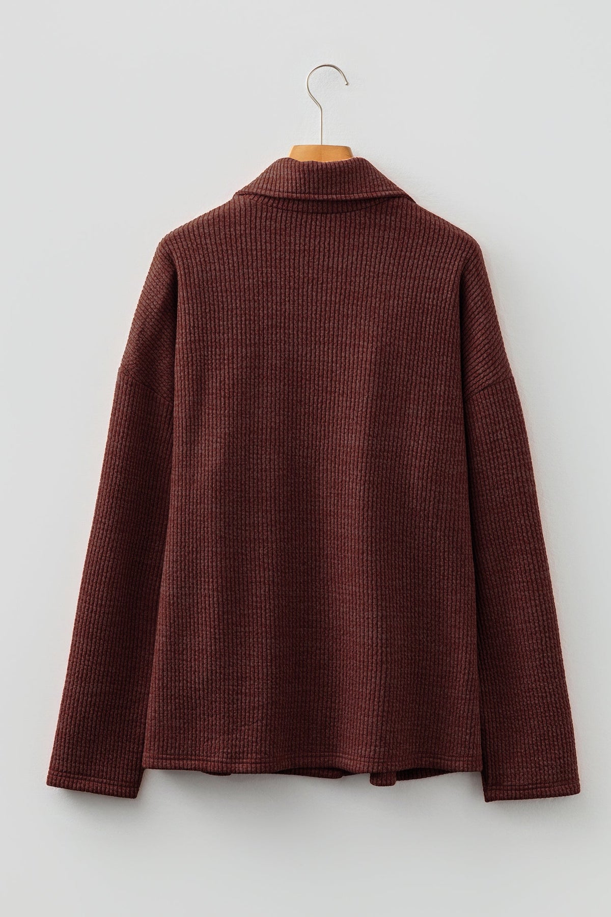 Ribbed Knit Flap Pocket Button-Up Shacket