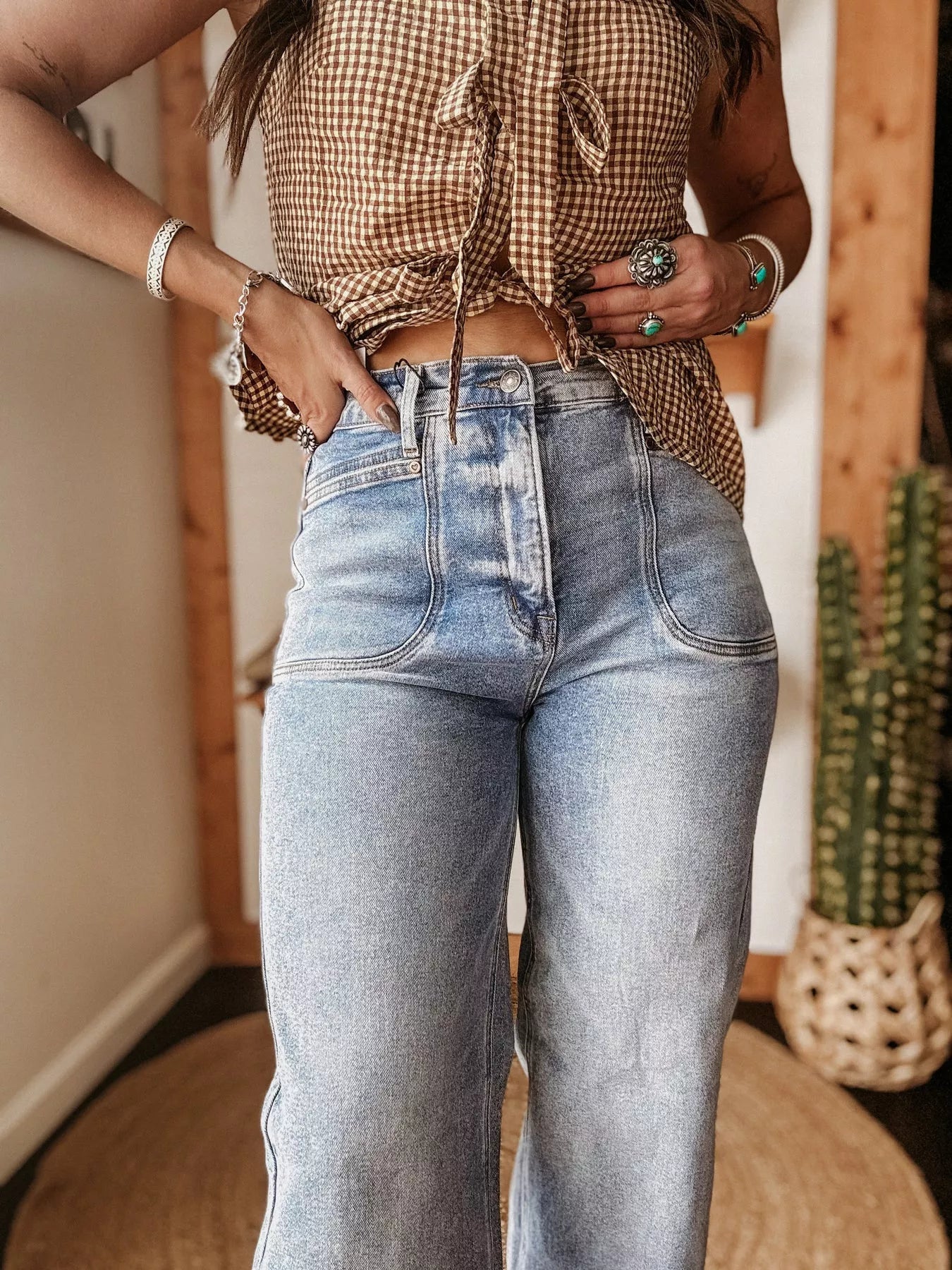 Wide Leg Wash Jeans