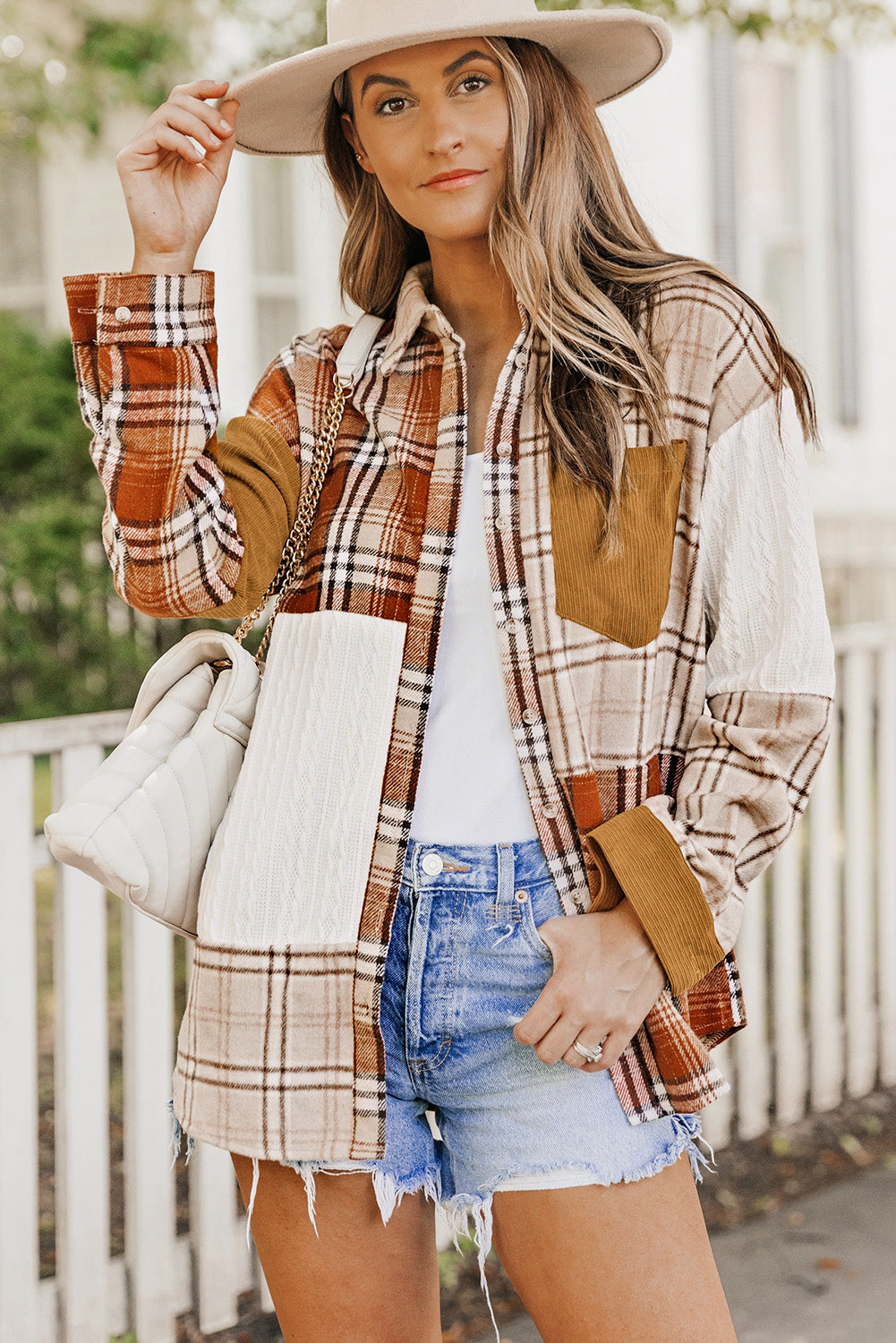 Plaid Colorblock Patchwork Chest Pocket Shirt Jacket