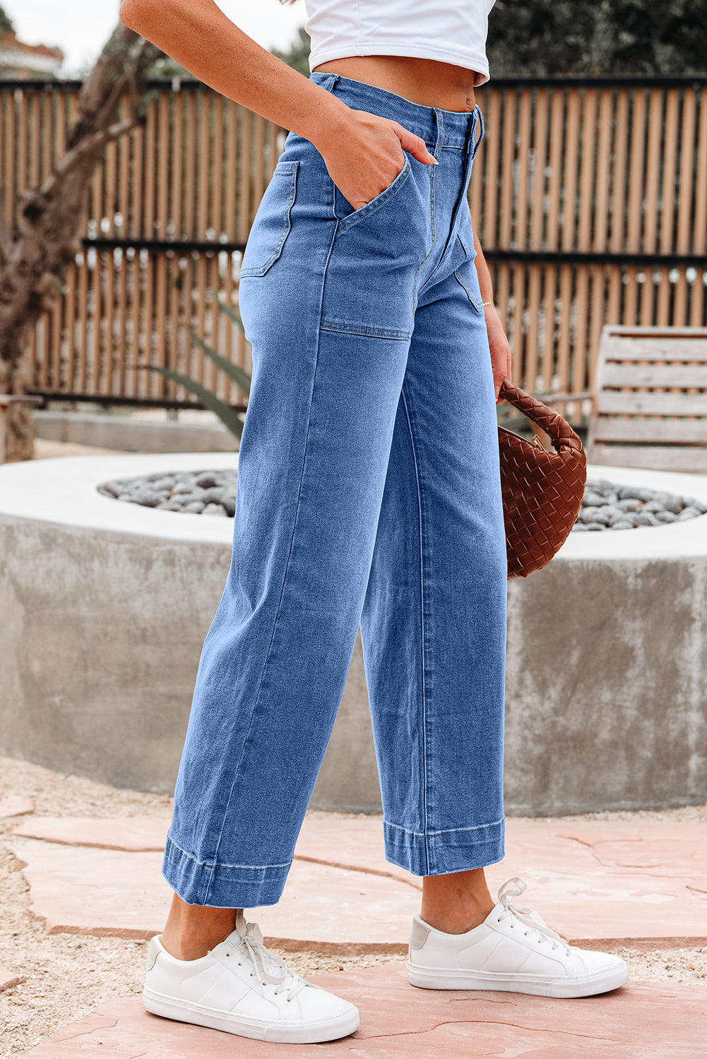 Denim High Rise Cropped Wide Leg Jeans