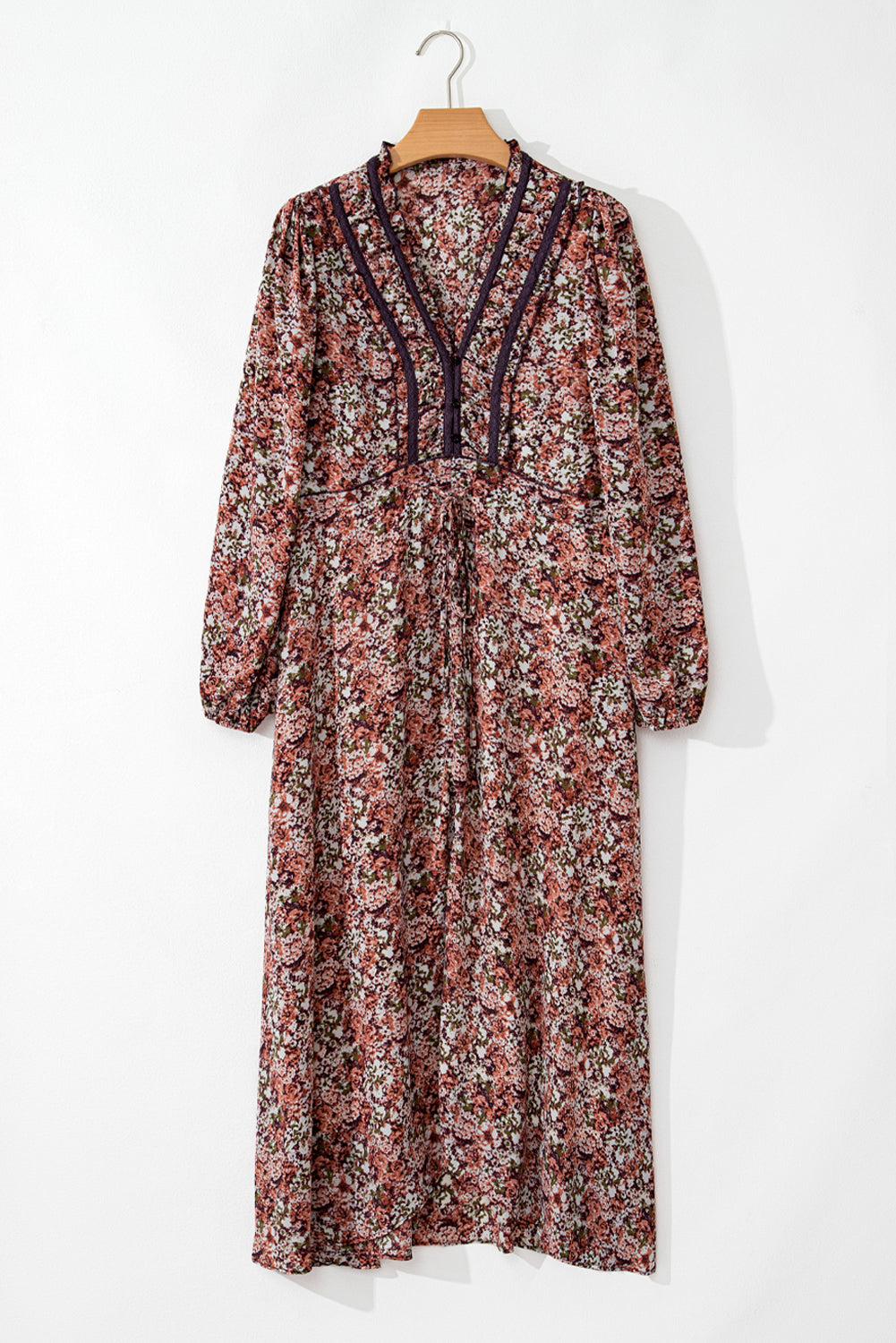 Floral Frilled V-Neck Split Front Tiered Midi Dress