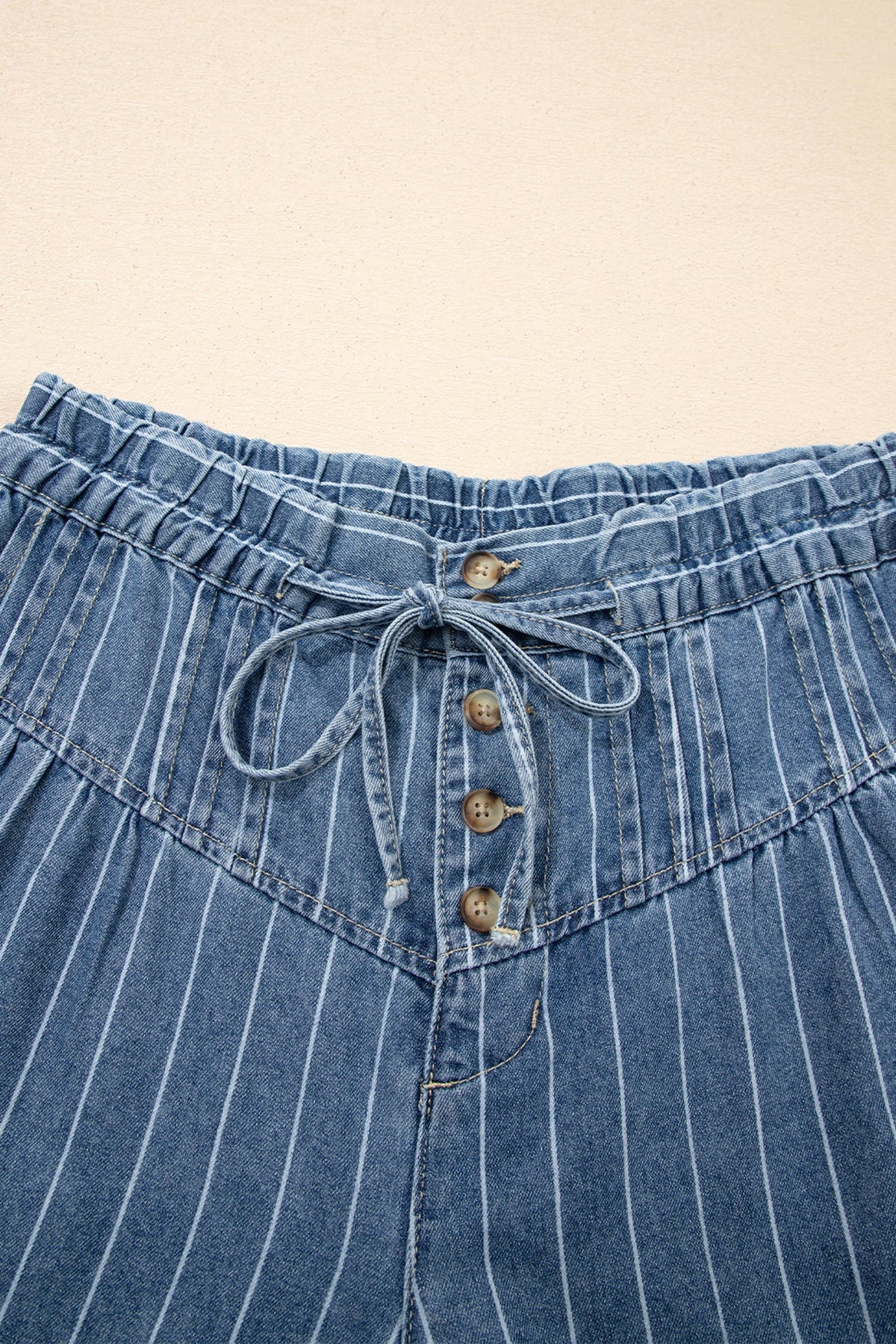 Stripe Buttoned High Waist Pleated Wide Leg Jeans