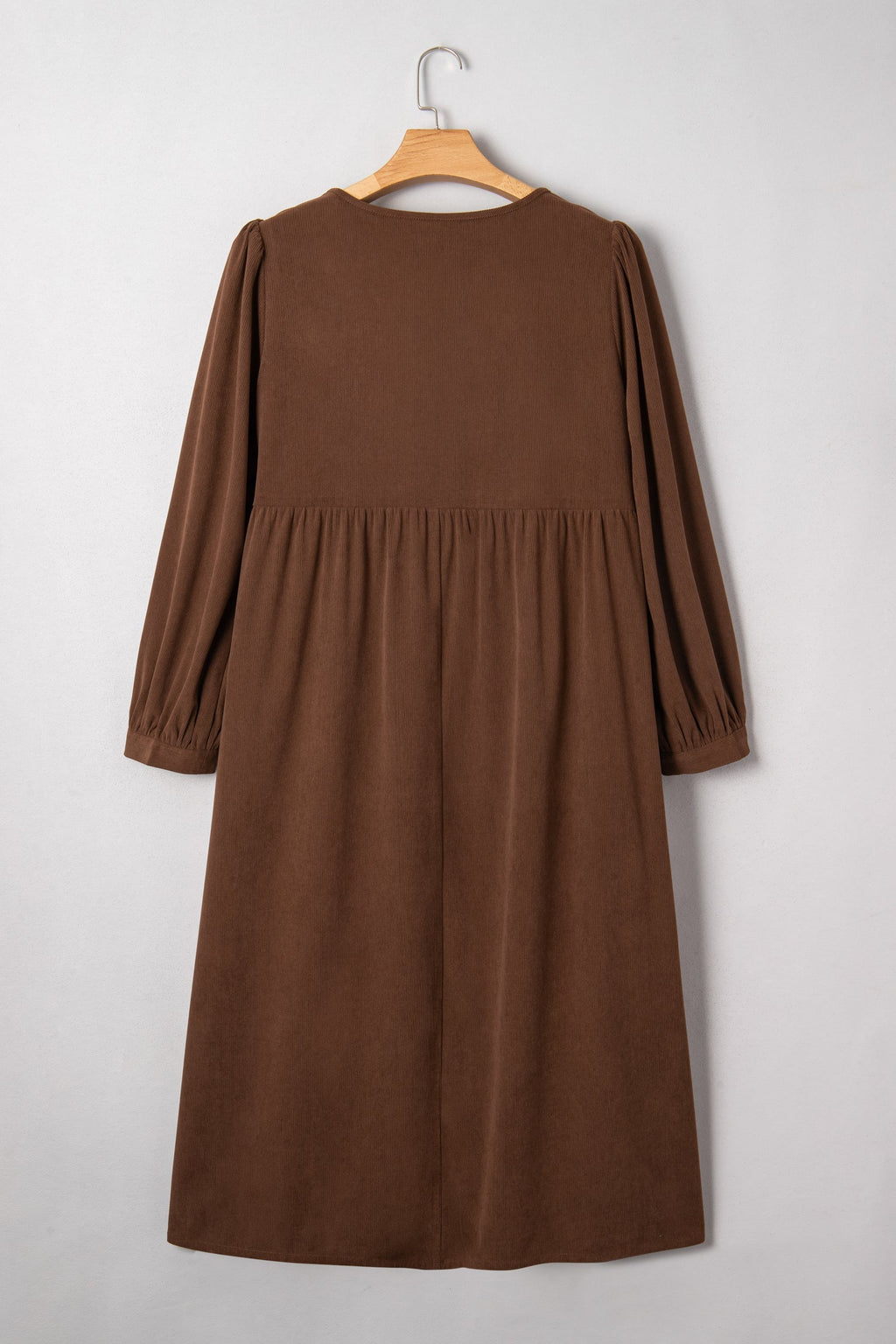 Plus Size Textured Corduroy Embroidered Neckline Midi Dress