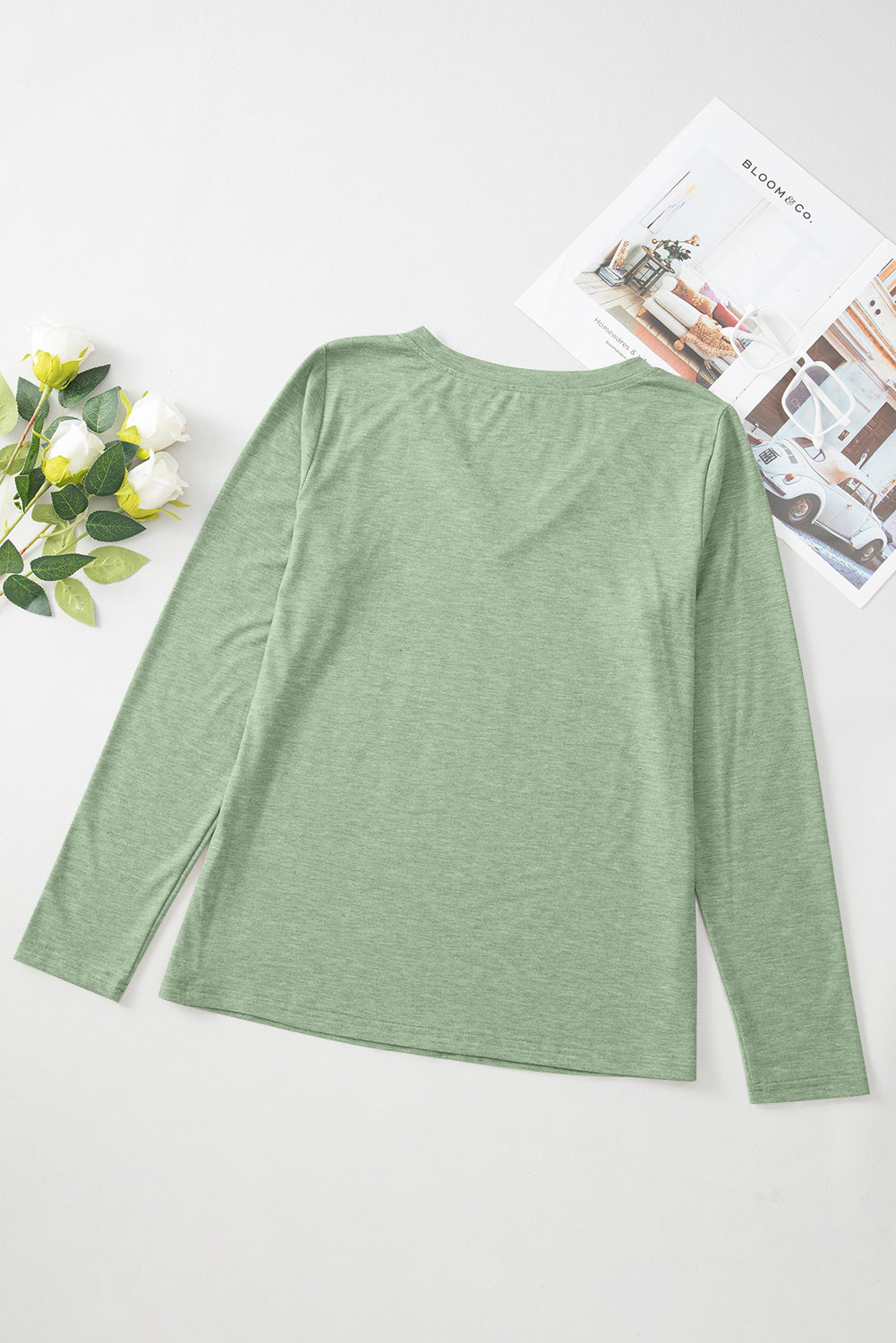 Solid V-Neck Long Sleeve Knit Top