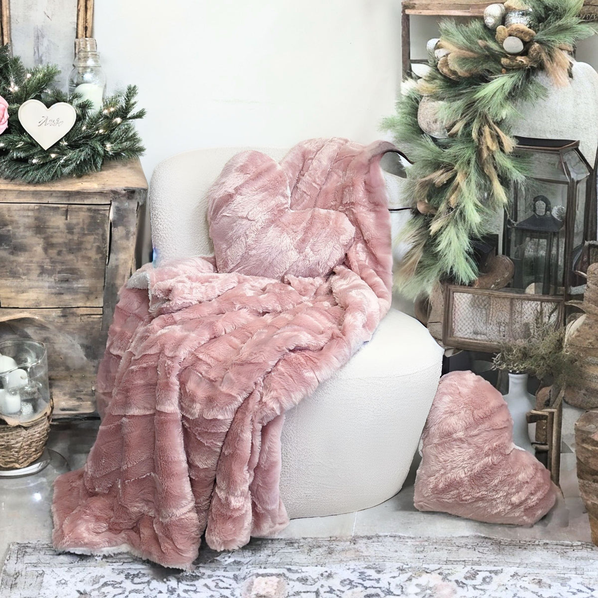 Tache Faux Fur Dusty Rose Gold Pink Throw Blanket (#7)