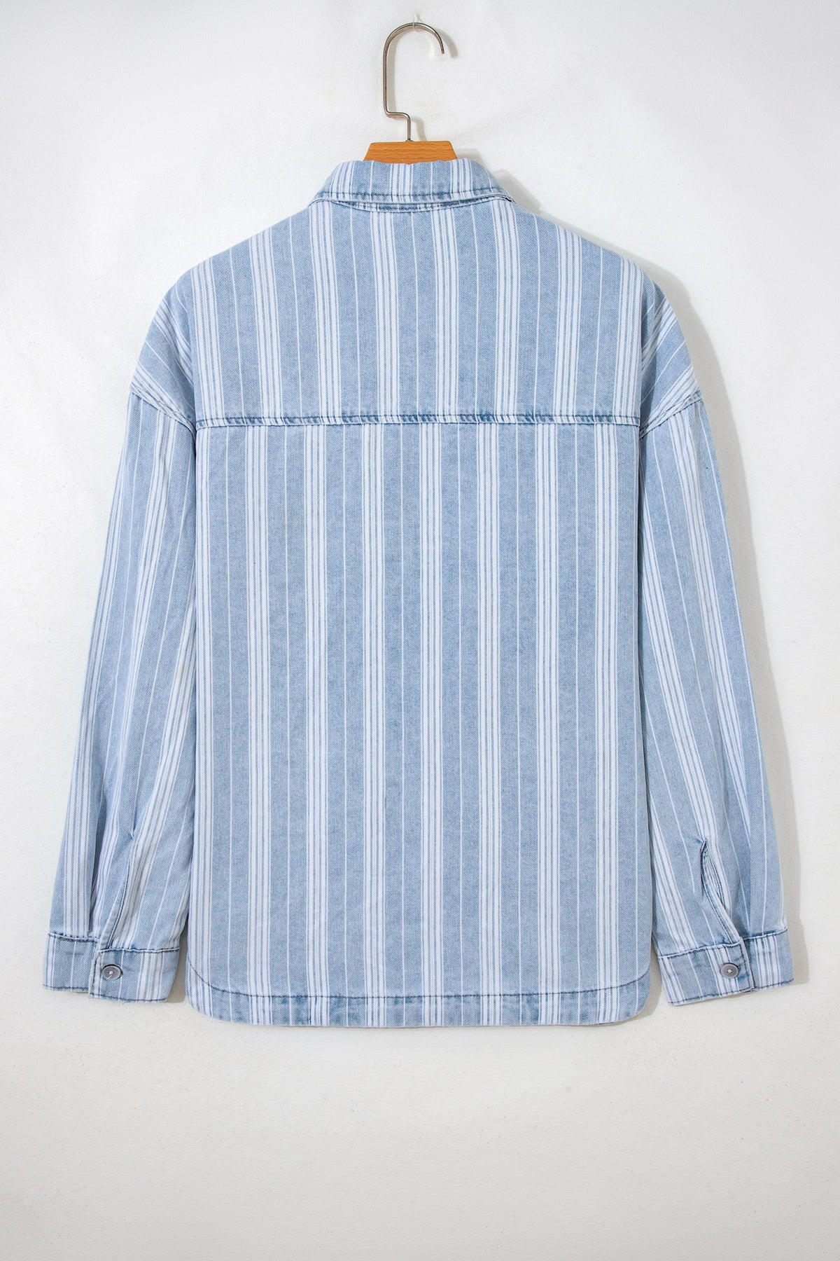 Stripe Denim Chest Pocket Boyfriend Shacket