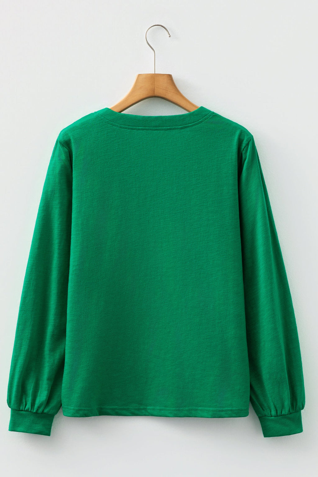 Solid V-Neck Button Long Sleeve Top