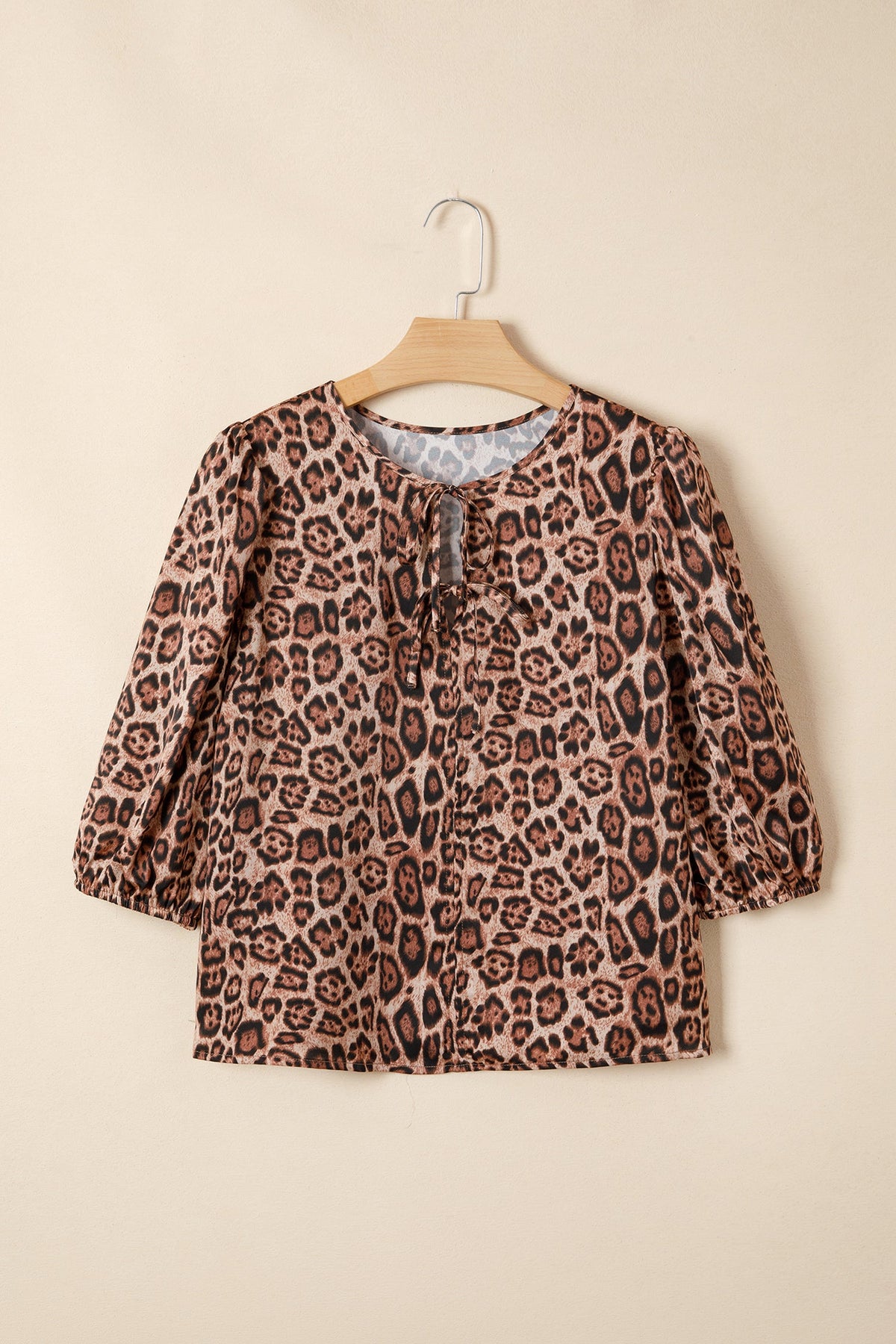 Leopard Bow-Tie Puff Sleeve Blouse