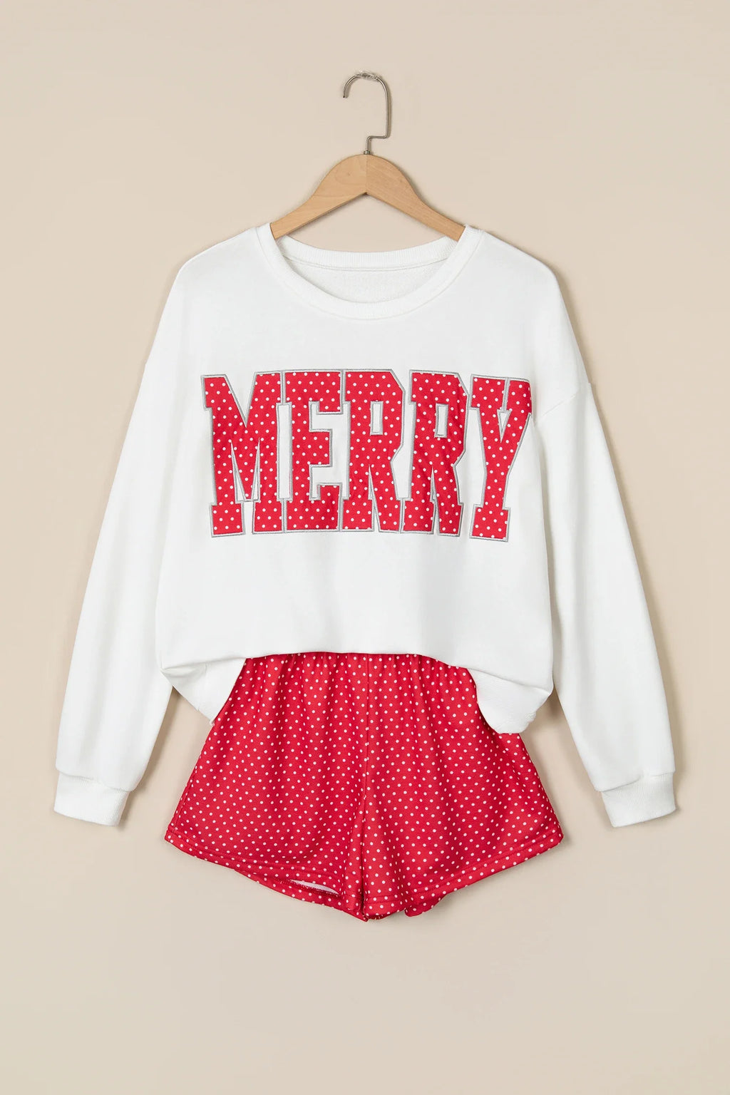 Christmas MERRY Letter Print Top & Shorts Set