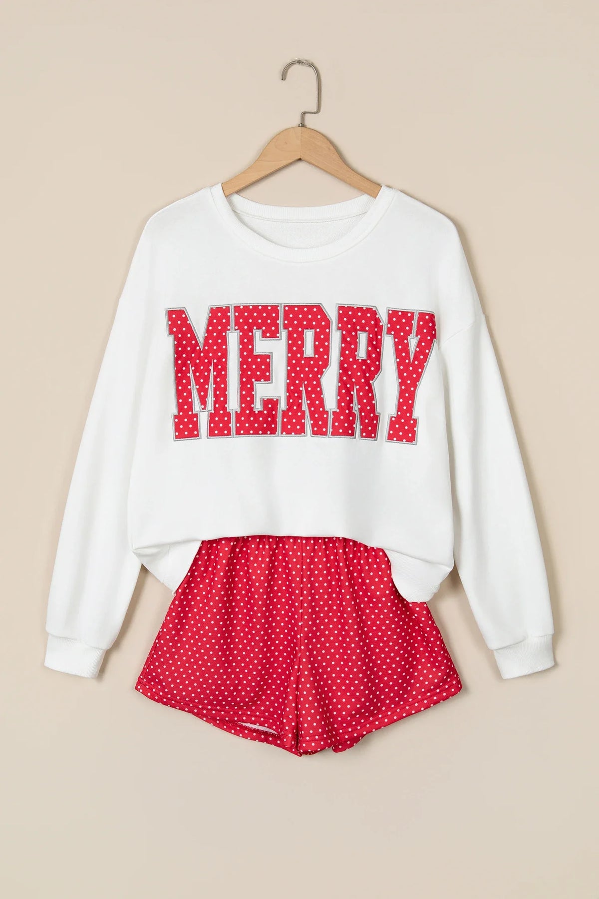 Christmas MERRY Letter Print Top & Shorts Set