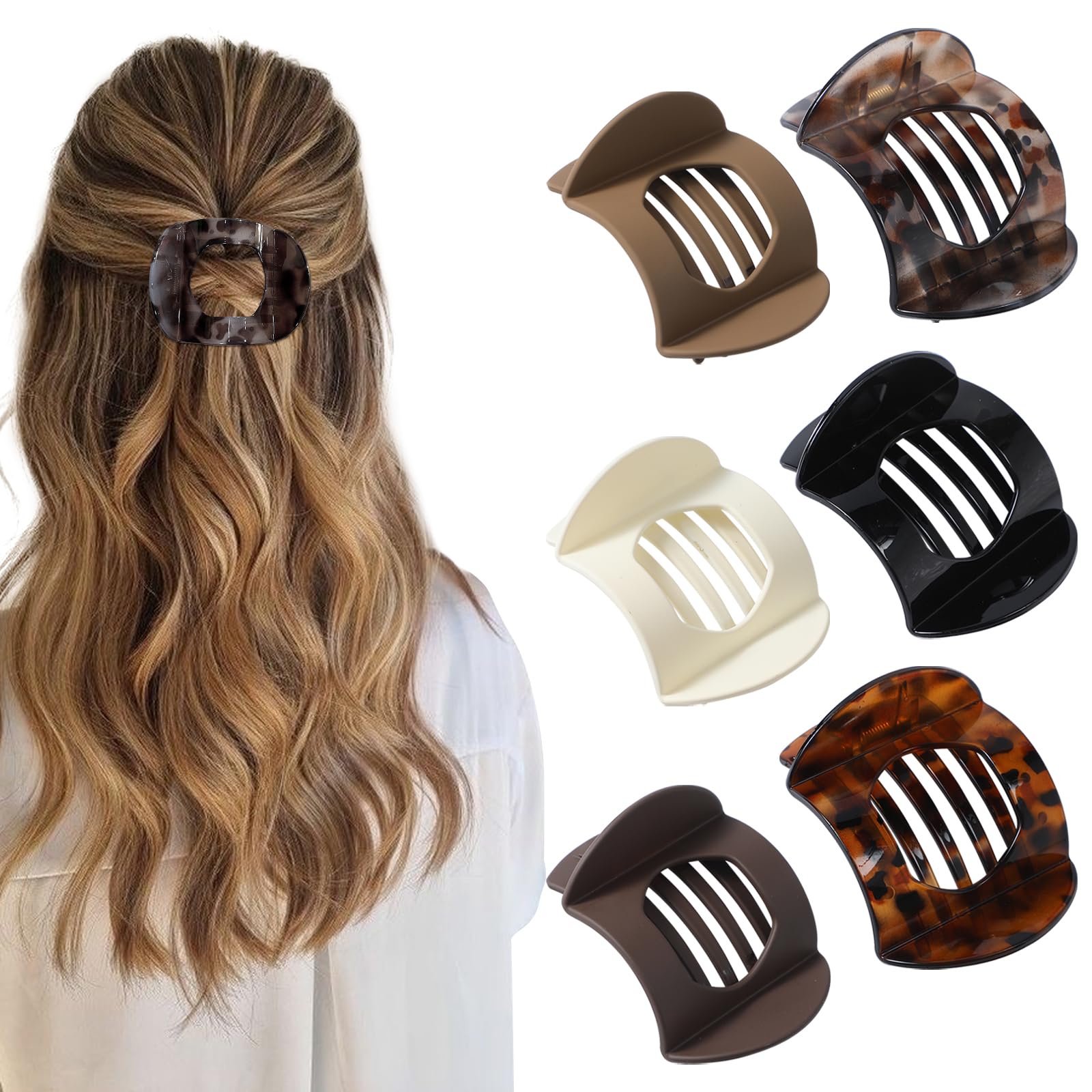 6 Pcs Flat Hair Clips Women Large Claw Clips Strong Hold No Slip Barrettes