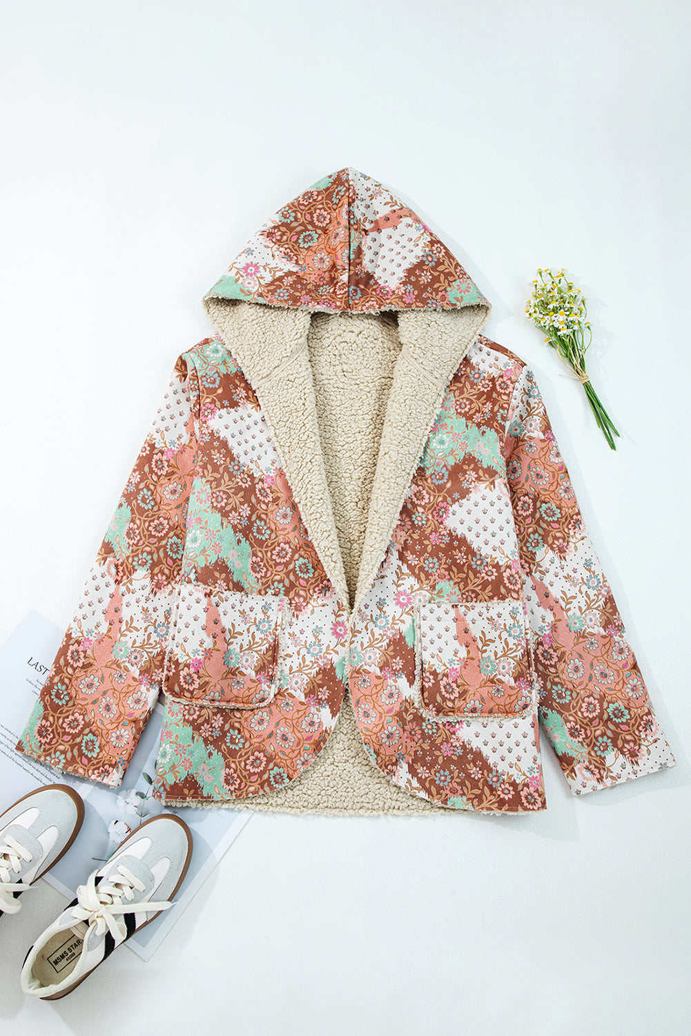 Floral Sherpa Lined Hooded Jacket