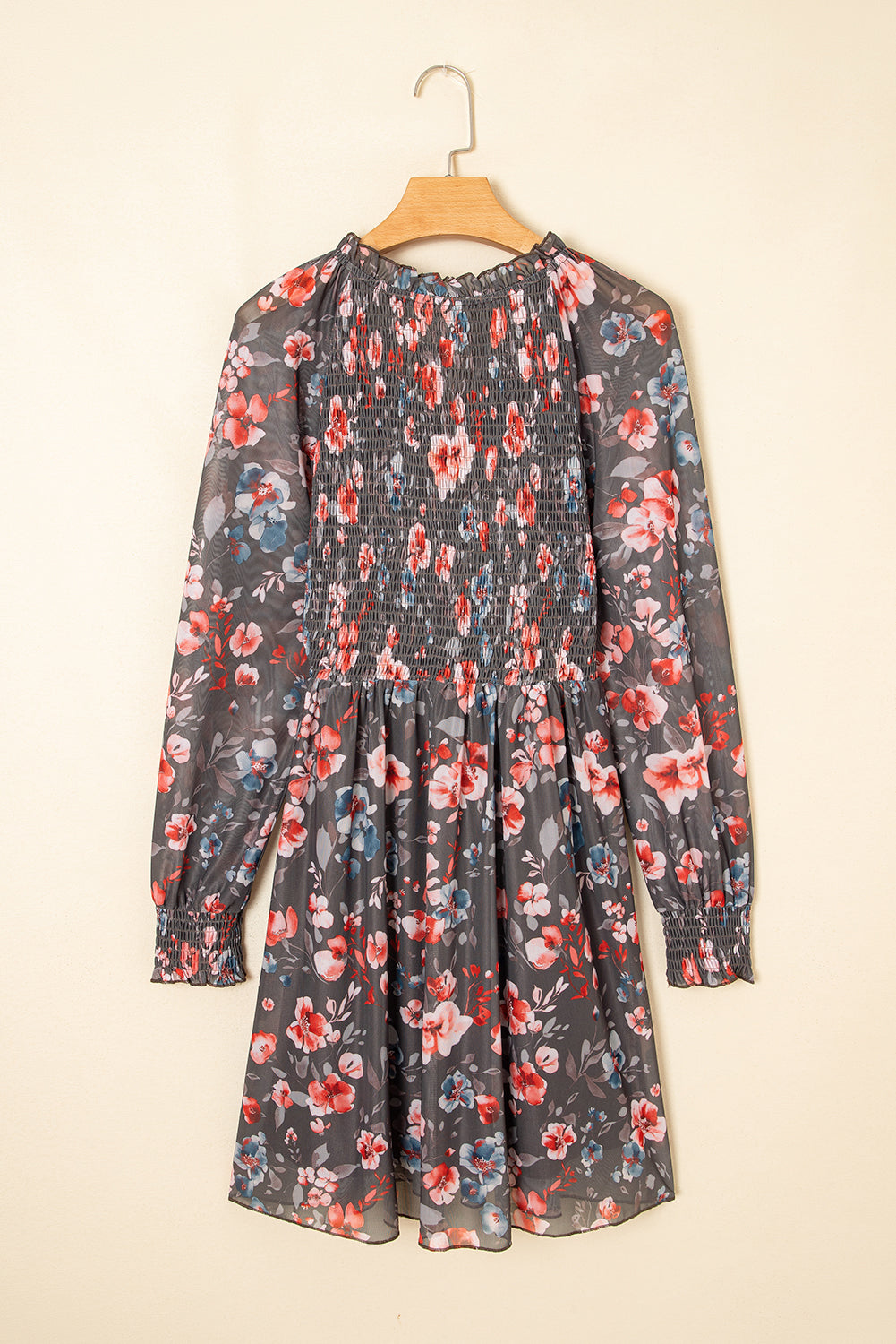 Floral Mesh Long Sleeve Mini Dress