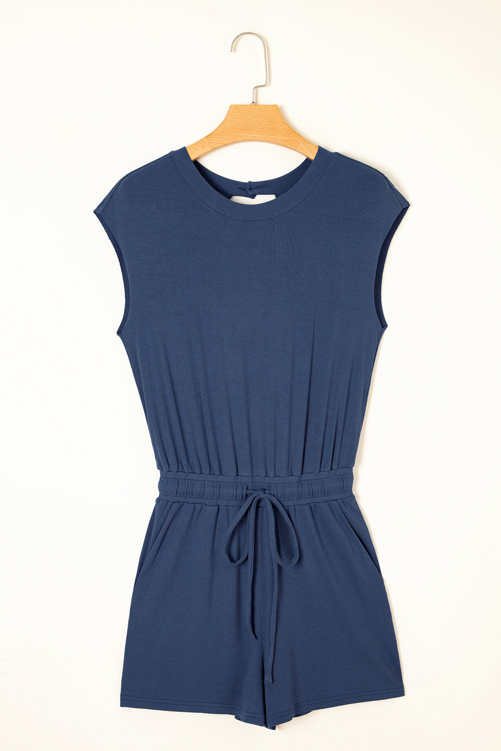 Solid Open Back Cap Sleeve Knit Romper