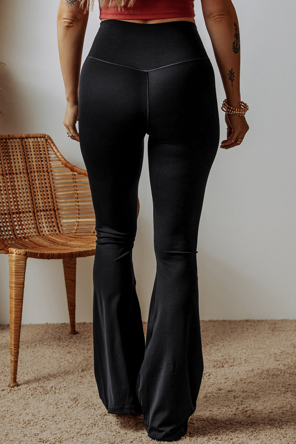 Solid V-Shape High Waist Flared Leggings