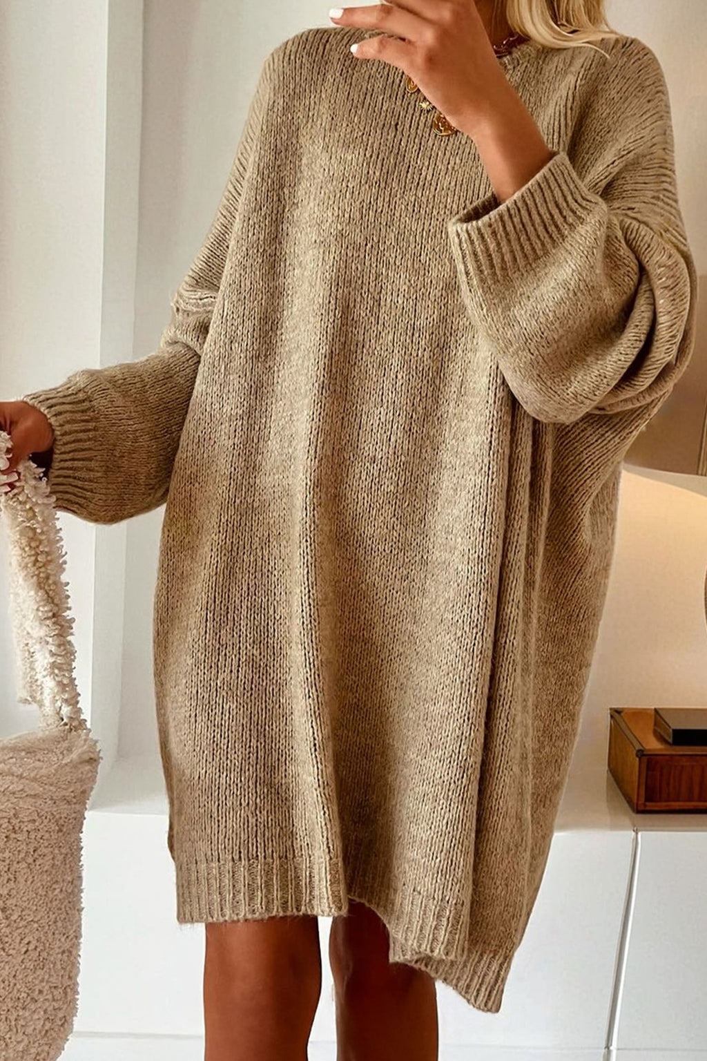 Solid Drop Shoulder Oversize Mini Sweater Dress