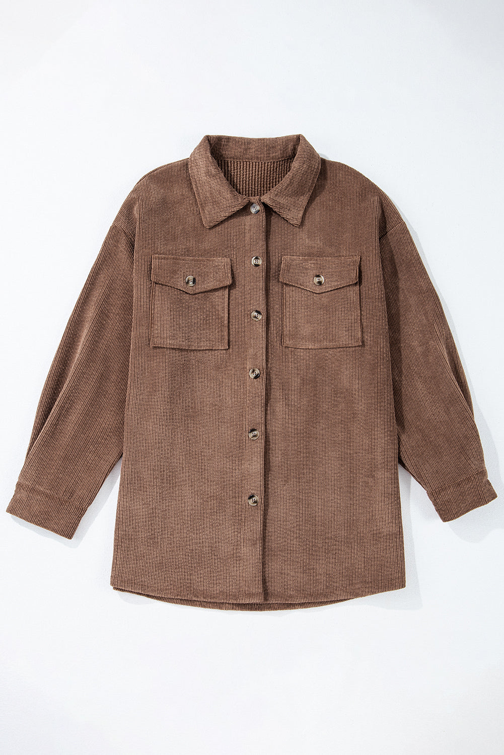 Solid Corduroy Button-Up Pocketed Shacket