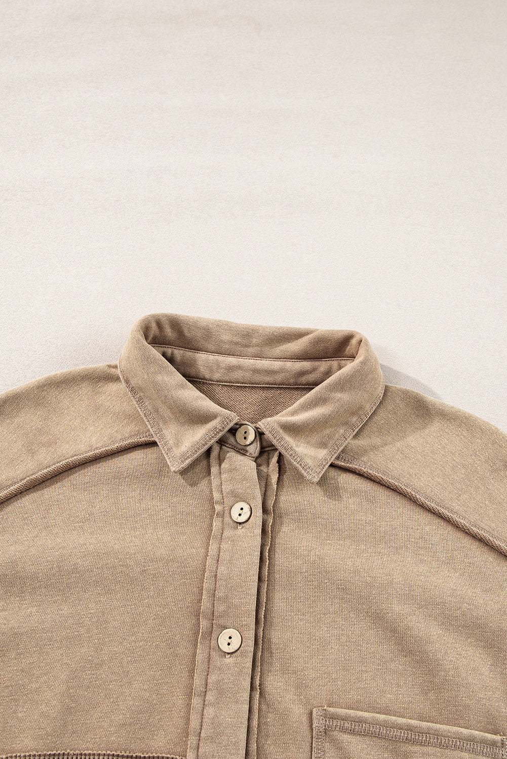 Solid Mineral Wash Waffle Knit Patchwork Shacket