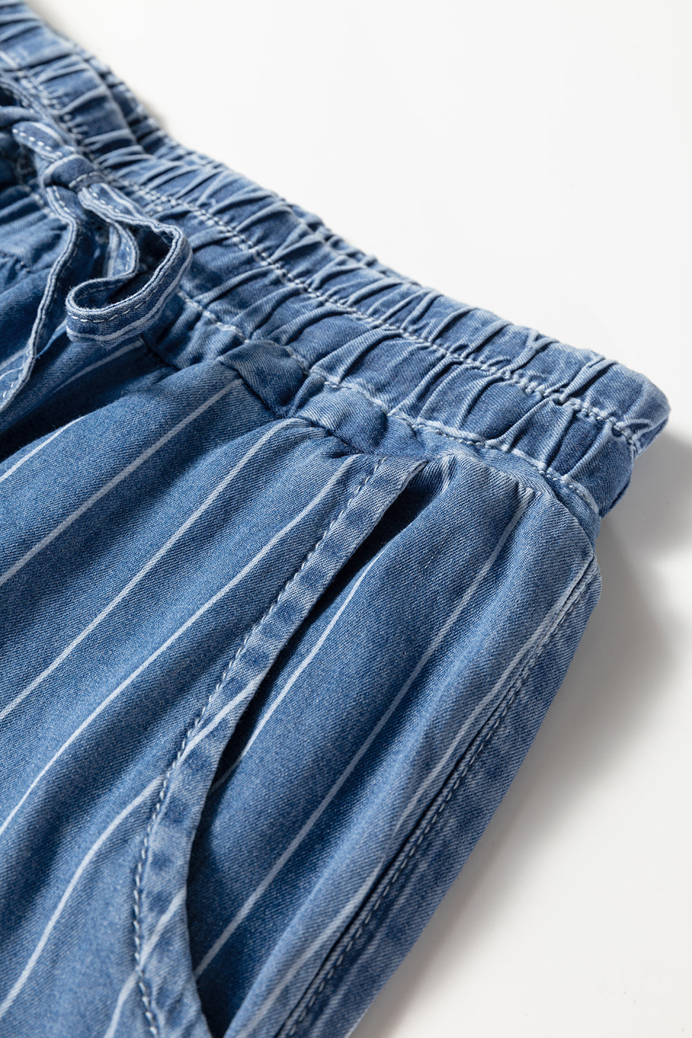 Stripe Chambray Tied Elastic Waist Trousers