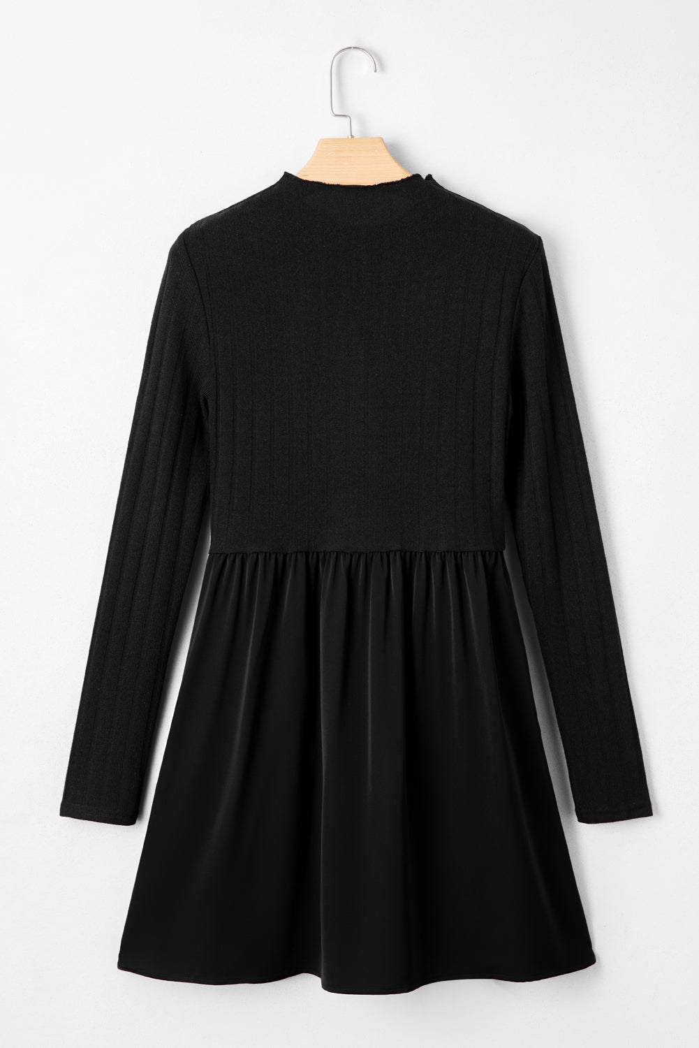 Ribbed Knit Patchwork Long Sleeve Dress